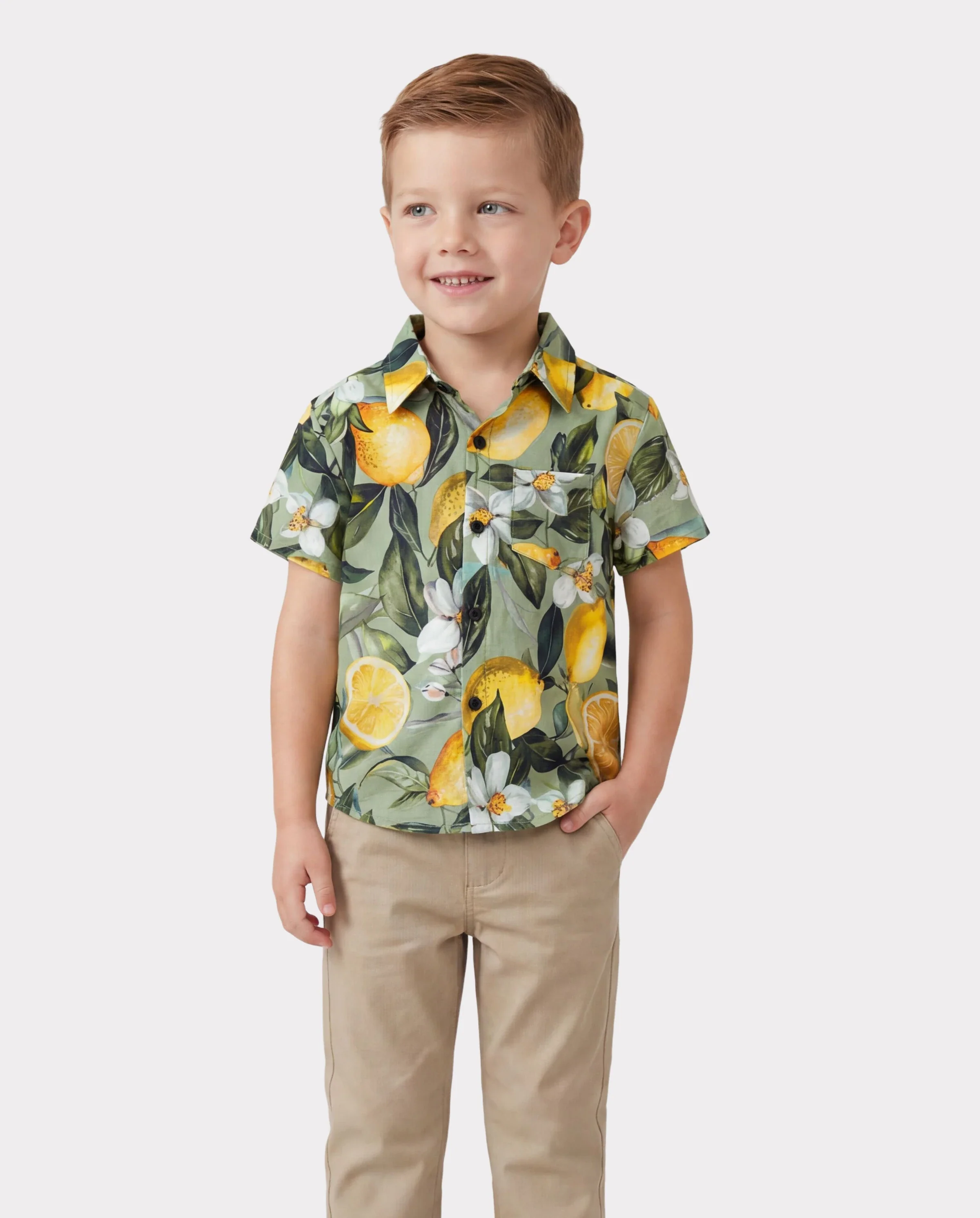 Matching Family Outfits Lemon Print Hawaiian Shirts & Summer Dresses Tropical Vacation Clothes for Men, Women & Kids Green - Image 5
