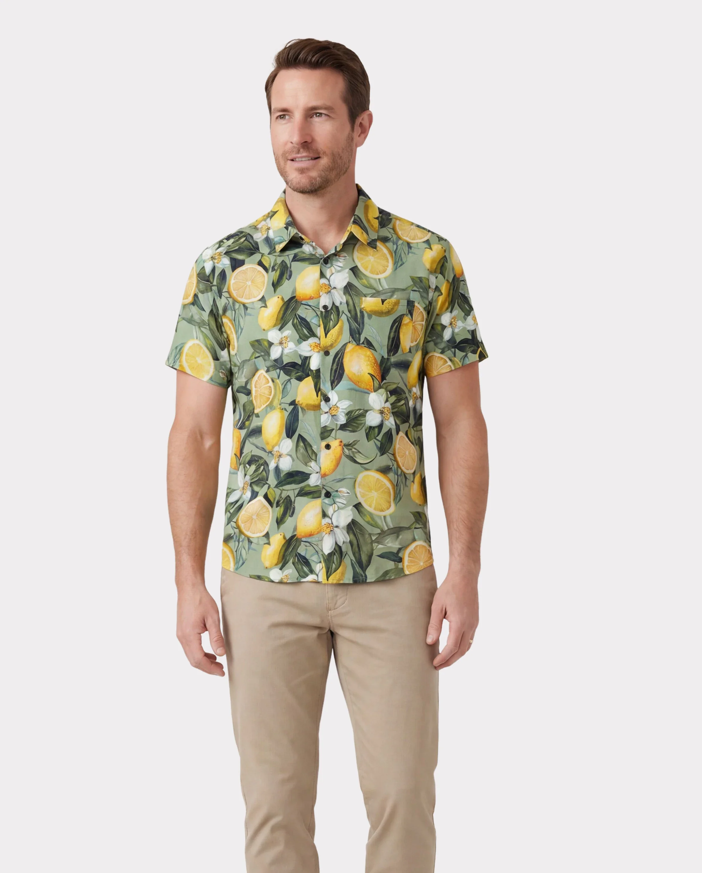 Matching Family Outfits Lemon Print Hawaiian Shirts & Summer Dresses Tropical Vacation Clothes for Men, Women & Kids Green - Image 6