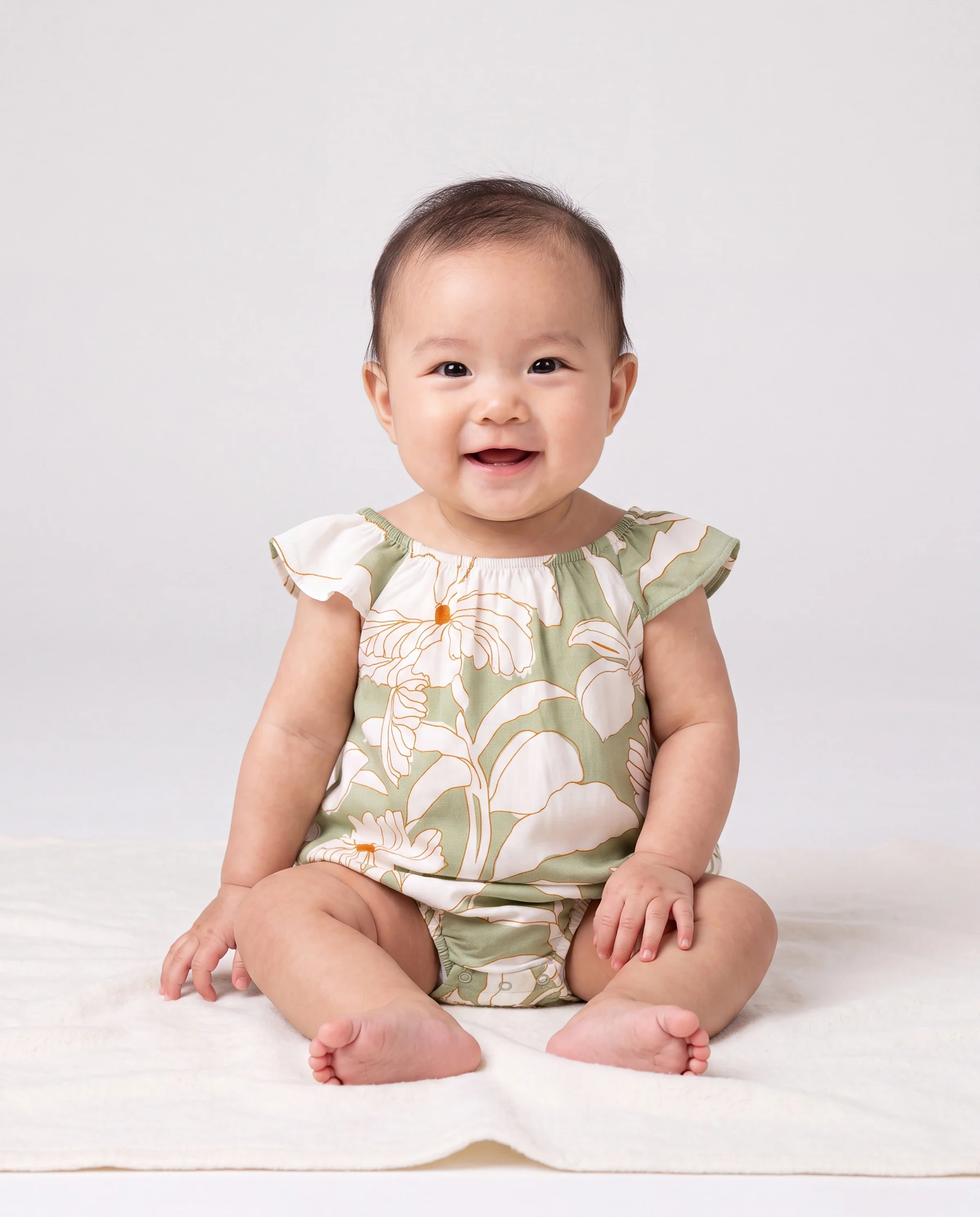 Matching Family Outfits Tropical Floral Print Strap Dress or Short-sleeve Colorblock Shirts Set Pale Green - Image 4