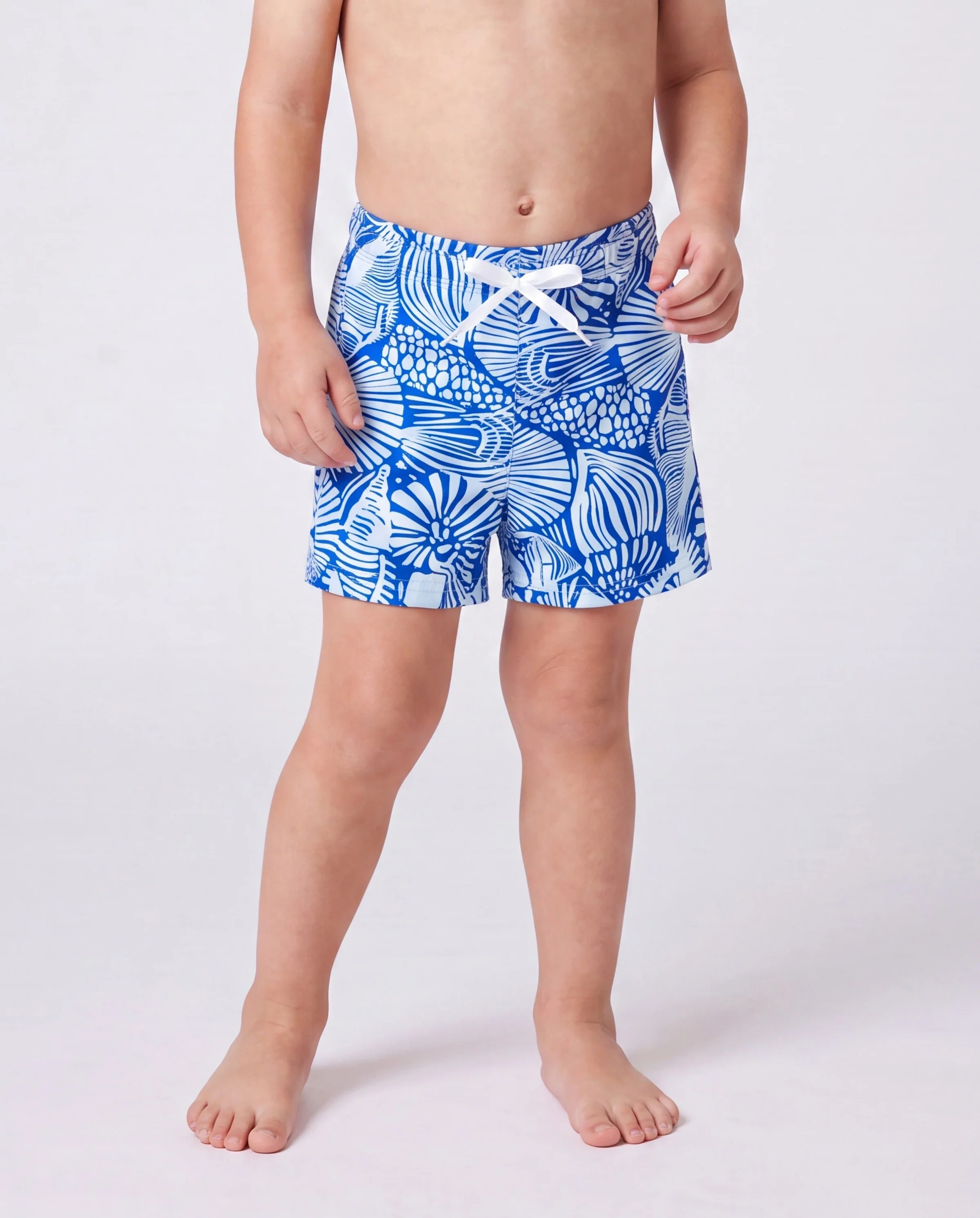 Matching Family Shell Print Swimwear Floral two-piece Bikini & Swim Shorts Set for Mom, Dad, & Kids, Perfect for Beach Days & Pool Parties Blue - Image 4