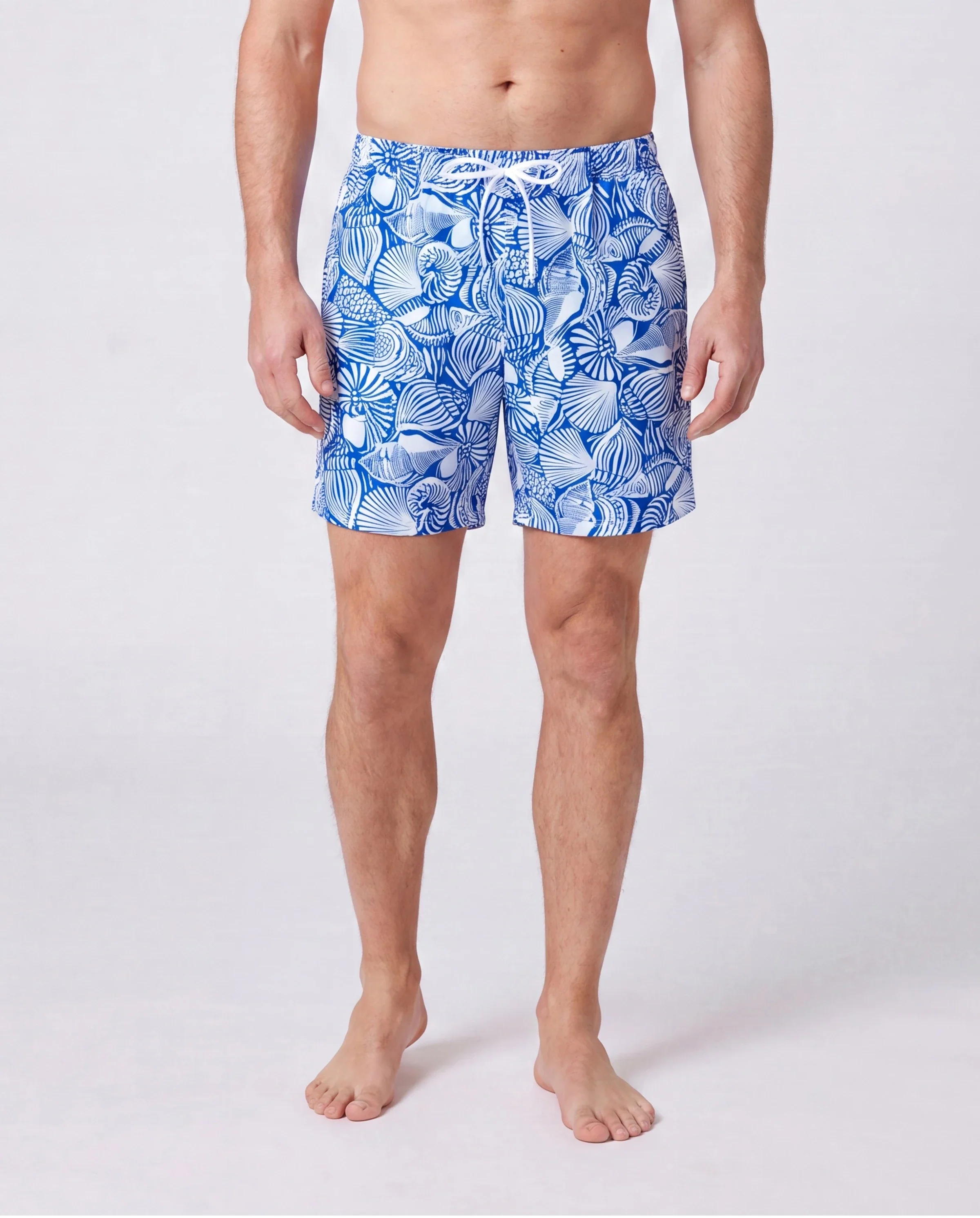 Matching Family Shell Print Swimwear Floral two-piece Bikini & Swim Shorts Set for Mom, Dad, & Kids, Perfect for Beach Days & Pool Parties Blue - Image 5