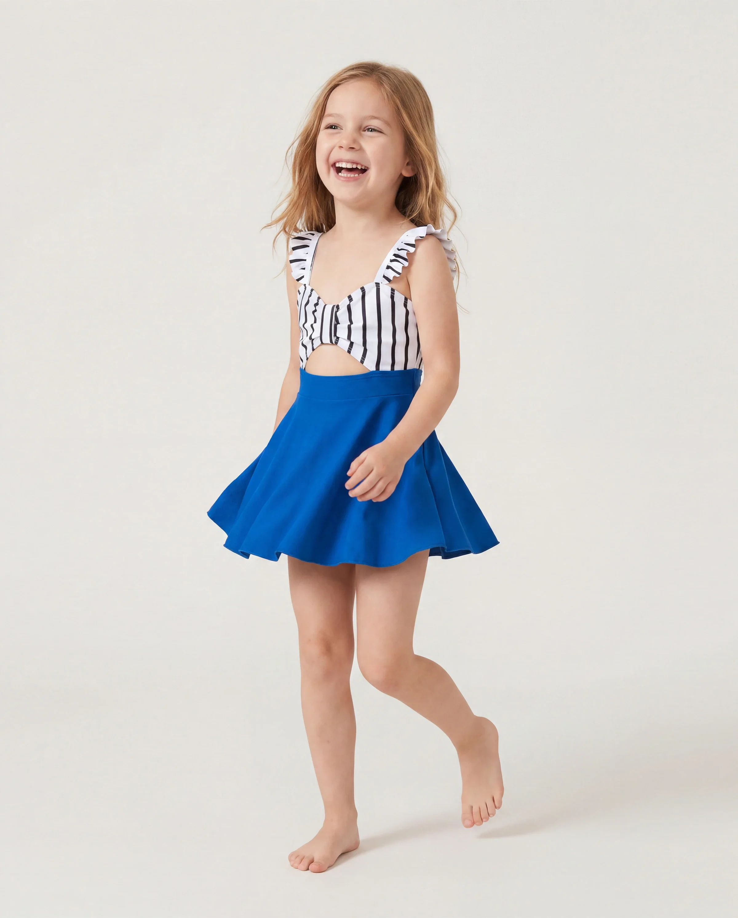 Matching Family Swimsuit Colorblock Drawstring Swim Trunks or Striped Blue Spliced Tankini with Cross-Front, Tie-Back, and Thin Straps Color block - Image 3