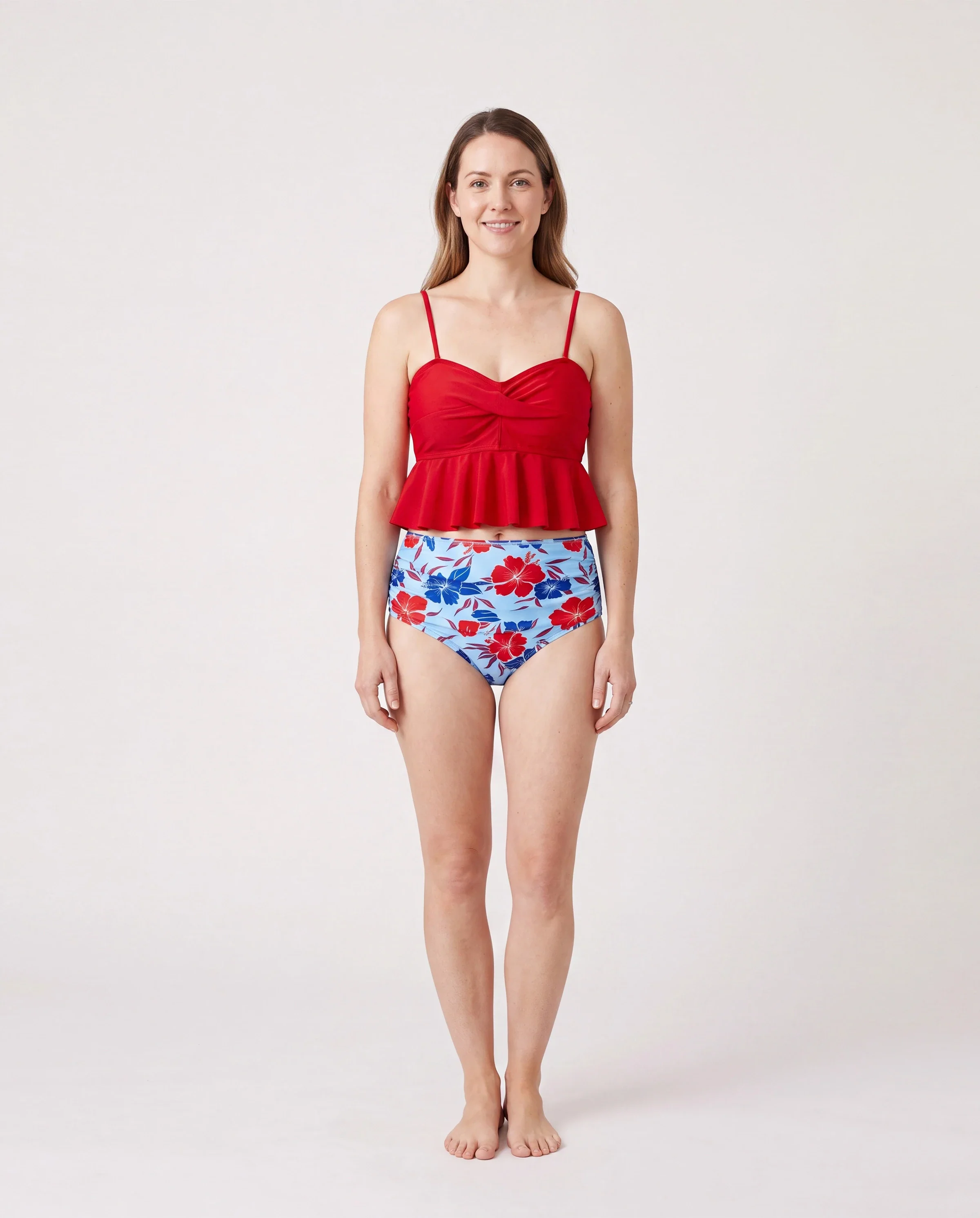 Matching Family Swimwear Floral Print Bikini & Swim Trunks Set for Mom, Dad, & Kids, Perfect for Summer Beach Days & Pool Parties Red - Image 2