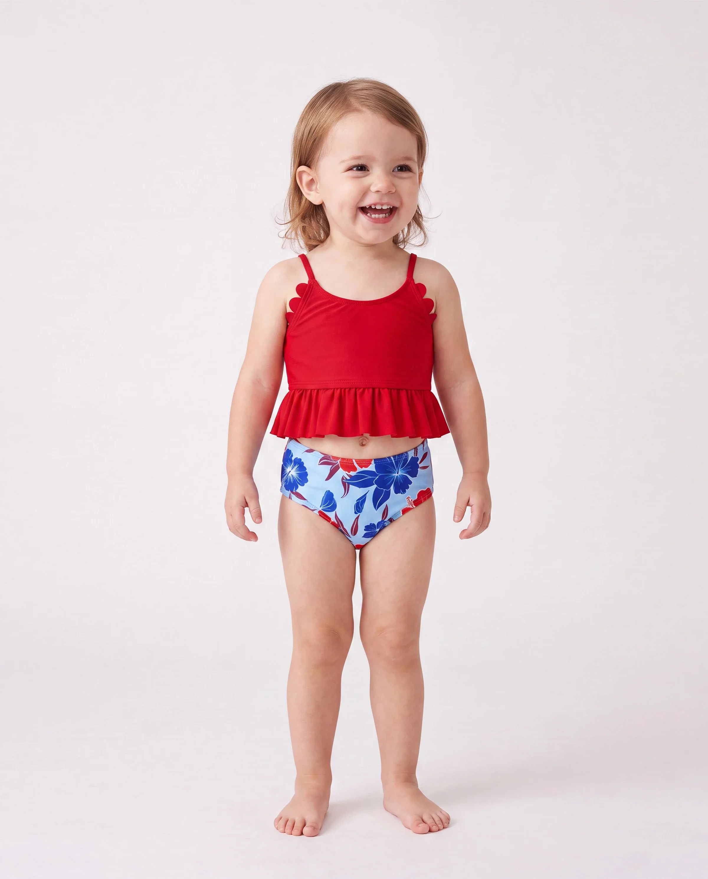 Matching Family Swimwear Floral Print Bikini & Swim Trunks Set for Mom, Dad, & Kids, Perfect for Summer Beach Days & Pool Parties Red - Image 3
