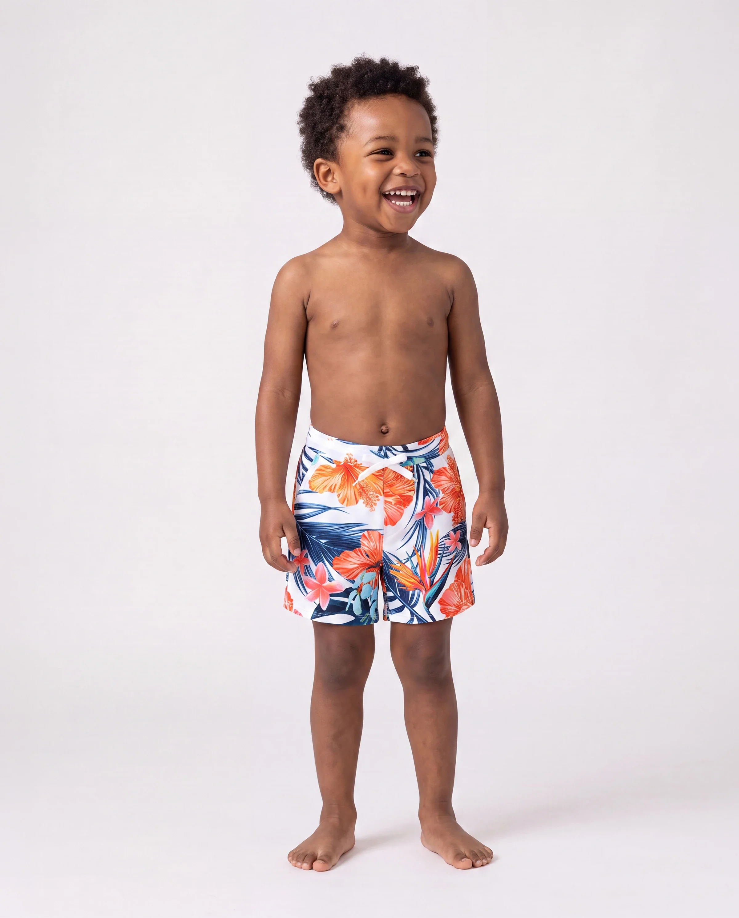 Matching Family Swimwear Tropical Floral Bikini Set with Ruffle Top for Mom & Daughter, Board Shorts for Dad & Son, Bright Summer Beach Outfits Orange - Image 4