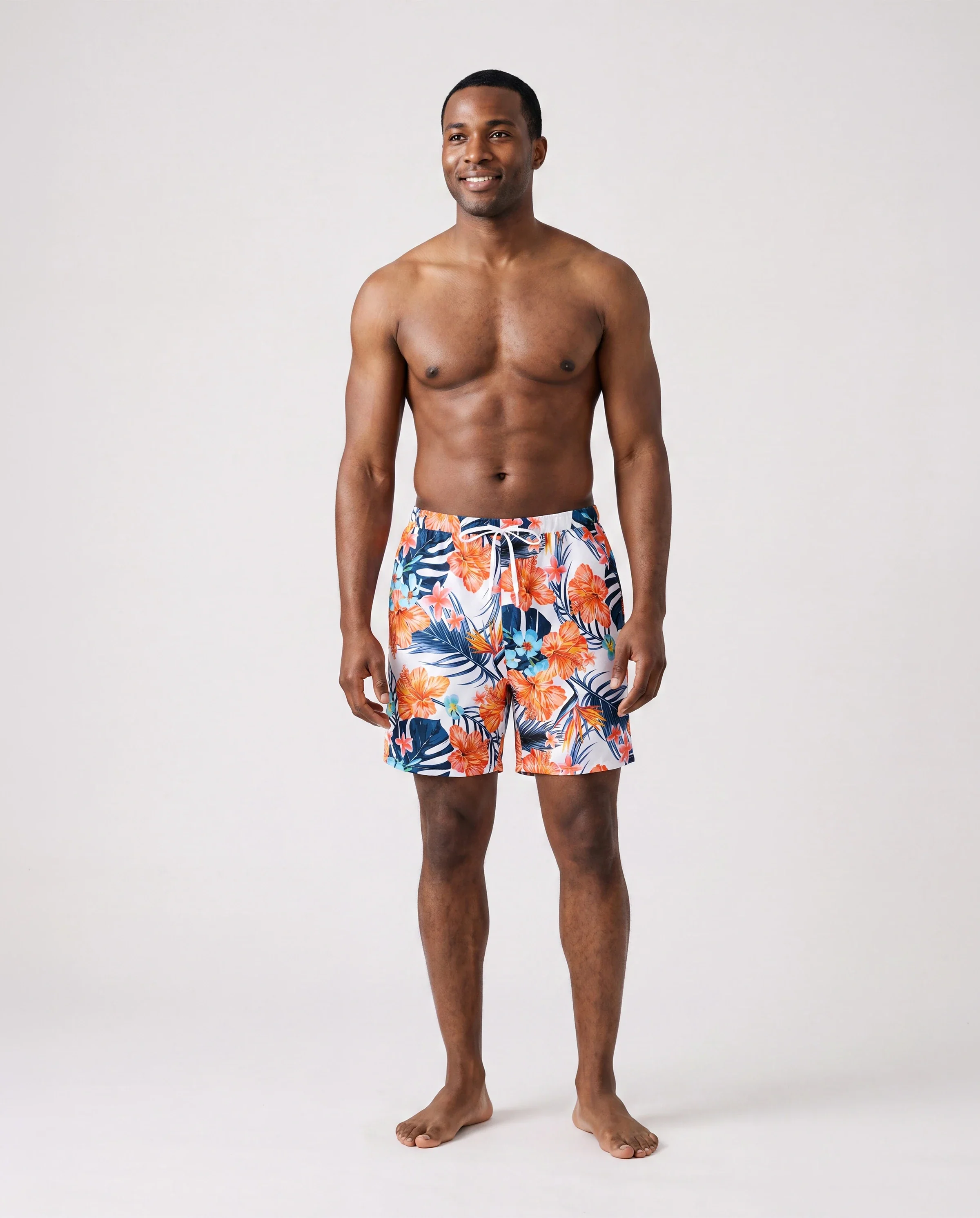 Matching Family Swimwear Tropical Floral Bikini Set with Ruffle Top for Mom & Daughter, Board Shorts for Dad & Son, Bright Summer Beach Outfits Orange - Image 5