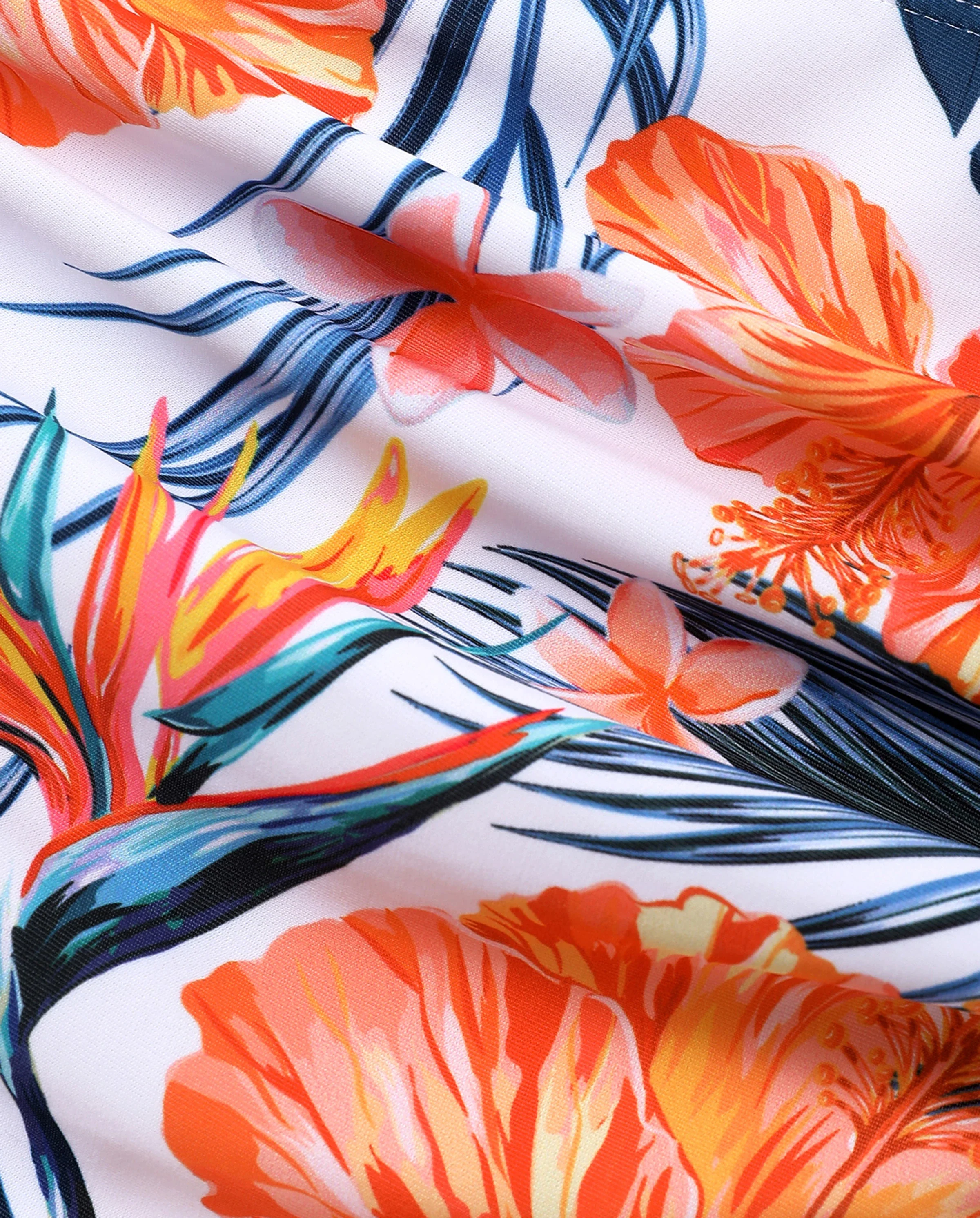 Matching Family Swimwear Tropical Floral Bikini Set with Ruffle Top for Mom & Daughter, Board Shorts for Dad & Son, Bright Summer Beach Outfits Orange - Image 6