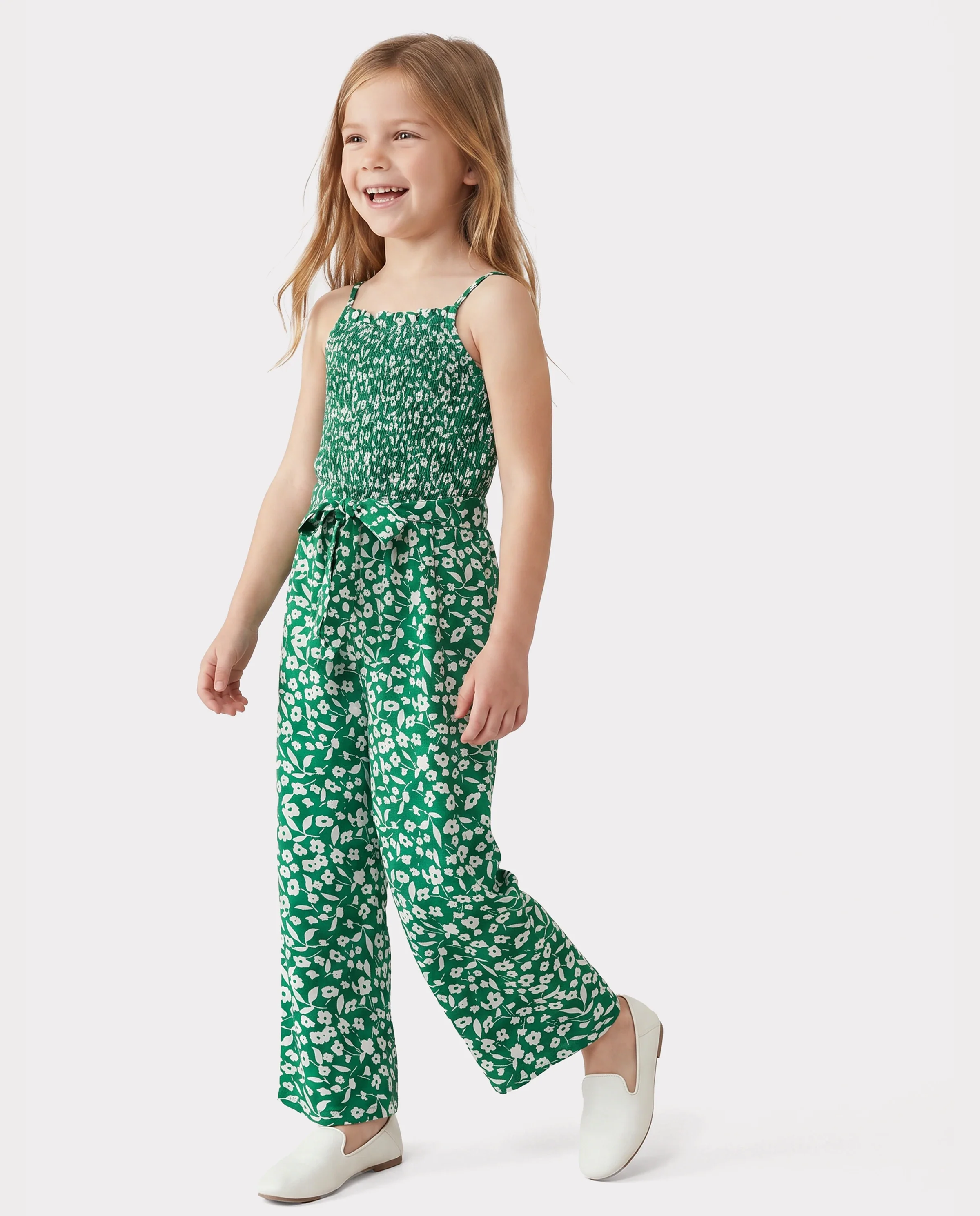 Matching Floral Print Green Smocked Strap Jumpsuits for Mommy and Me Green - Image 3