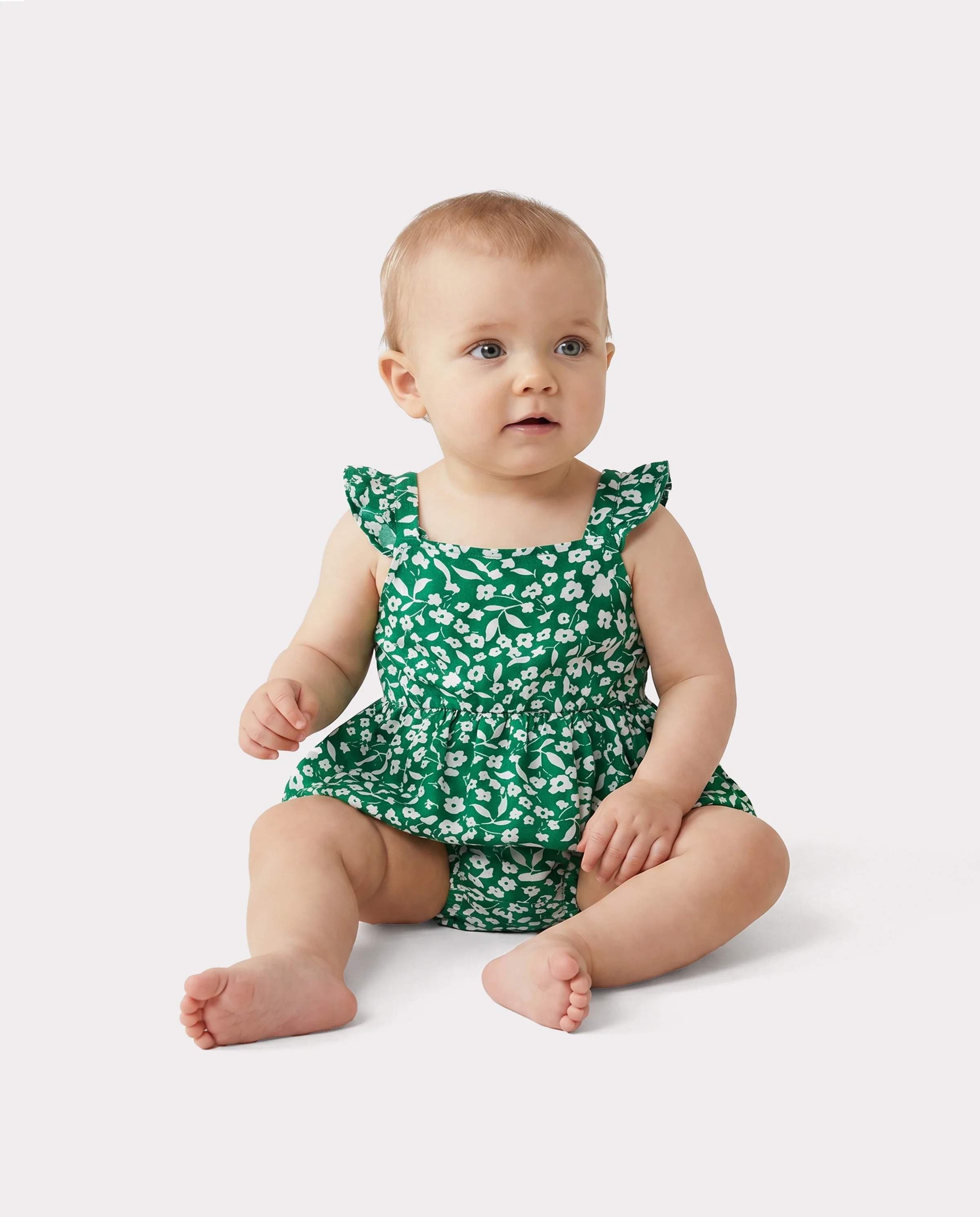 Matching Floral Print Green Smocked Strap Jumpsuits for Mommy and Me Green - Image 4