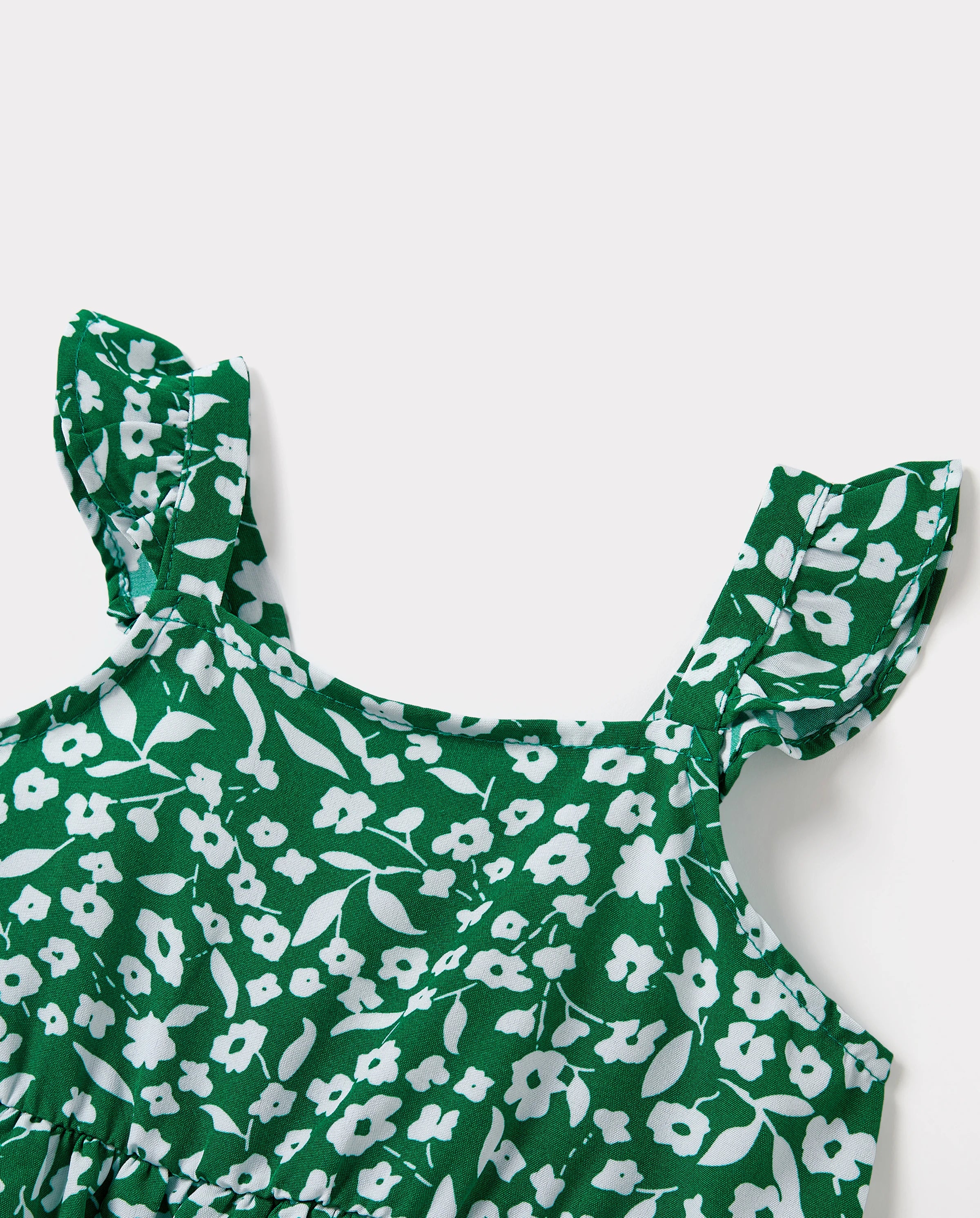 Matching Floral Print Green Smocked Strap Jumpsuits for Mommy and Me Green - Image 7