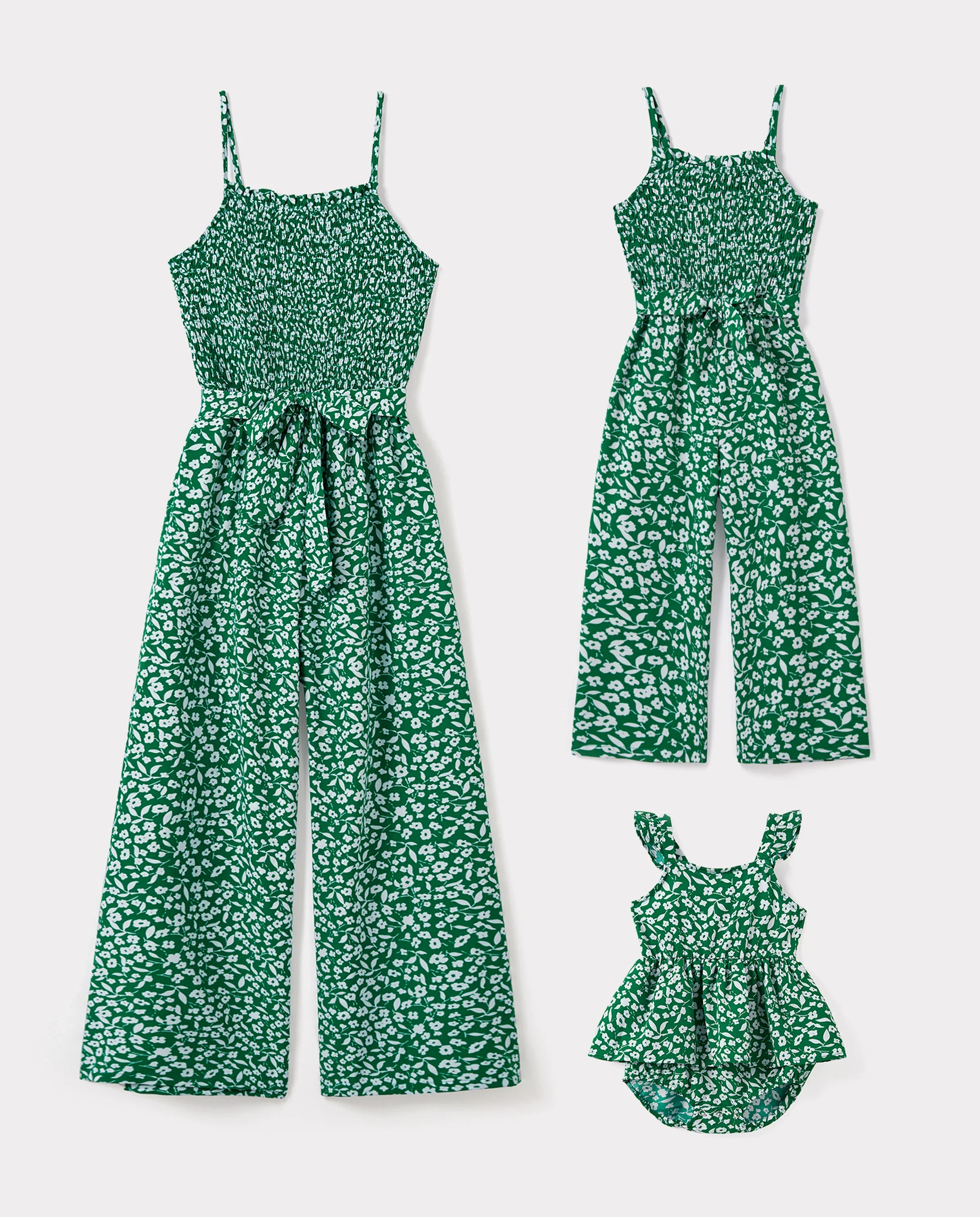 Matching Floral Print Green Smocked Strap Jumpsuits for Mommy and Me Green - Image 8