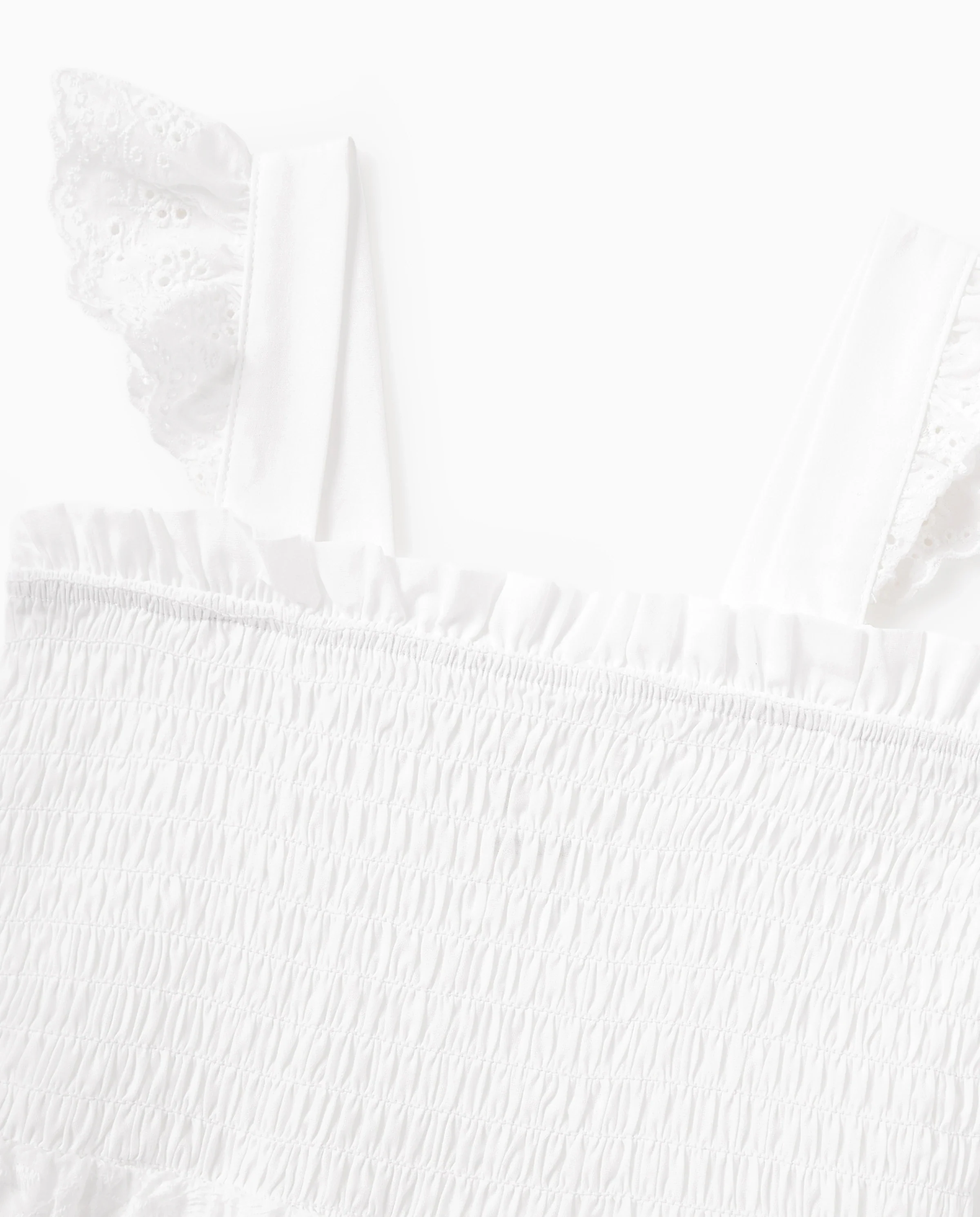 Matching Mom & Me Cotton Dress Eyelet Smocked Dresses with Ruffled Straps, Perfect for Summer Outings & Family Photos White - Image 6