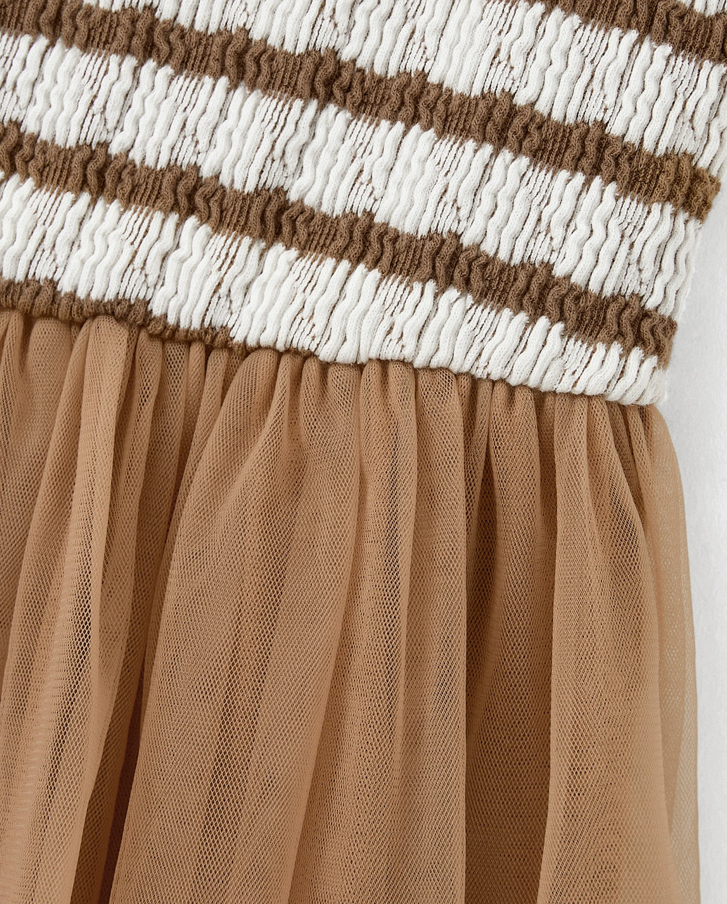 Matching Striped Dresses for Mommy & Me Twist-Front Dress with Tulle Skirt, Perfect for Summer Family Outings & Photos Khaki - Image 7