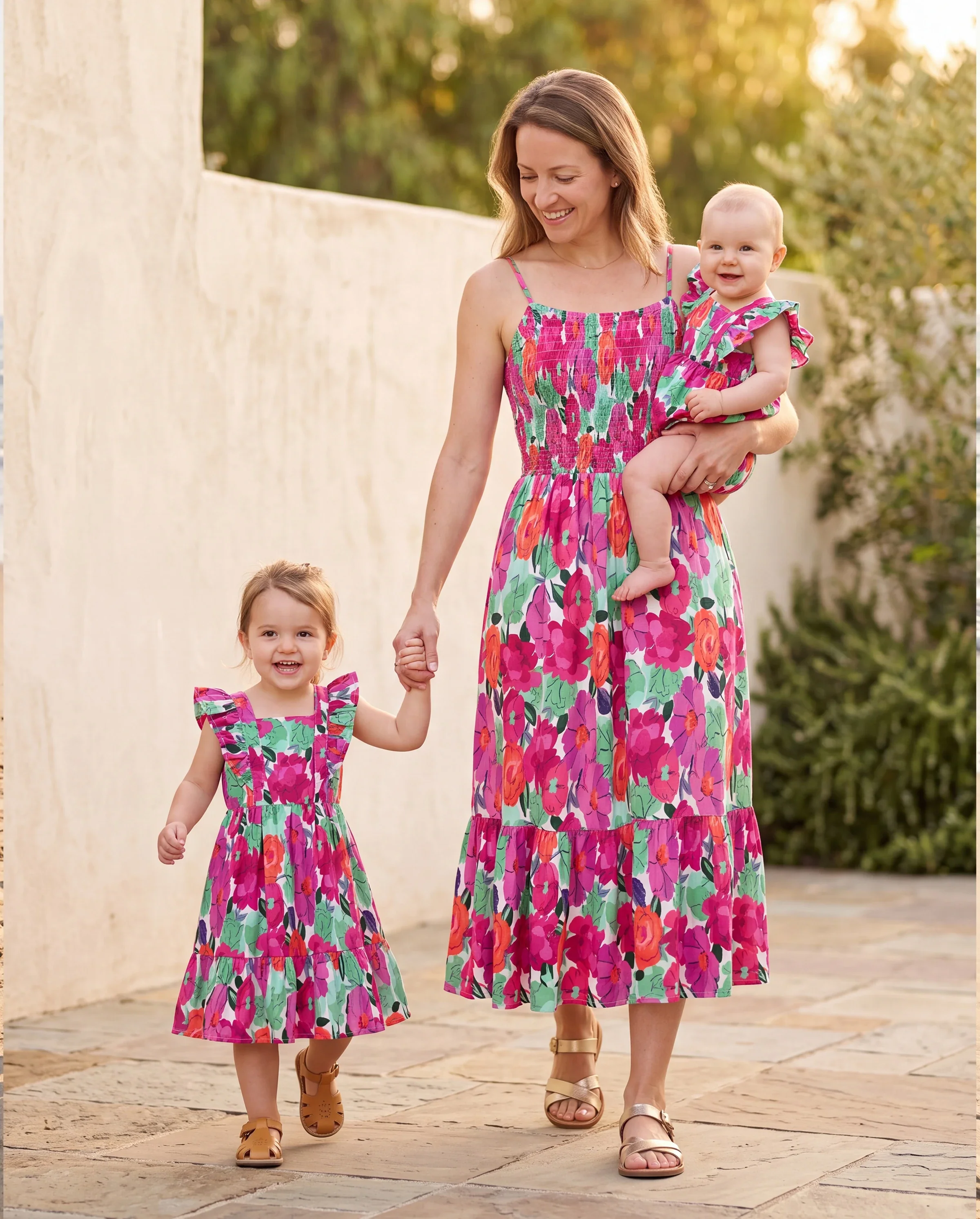 Mom & Me Matching Cotton Vacation Dresses Floral Smocked Dresses with Ruffle Straps for Summer Family Outings & Photos Multi-color - Image 9