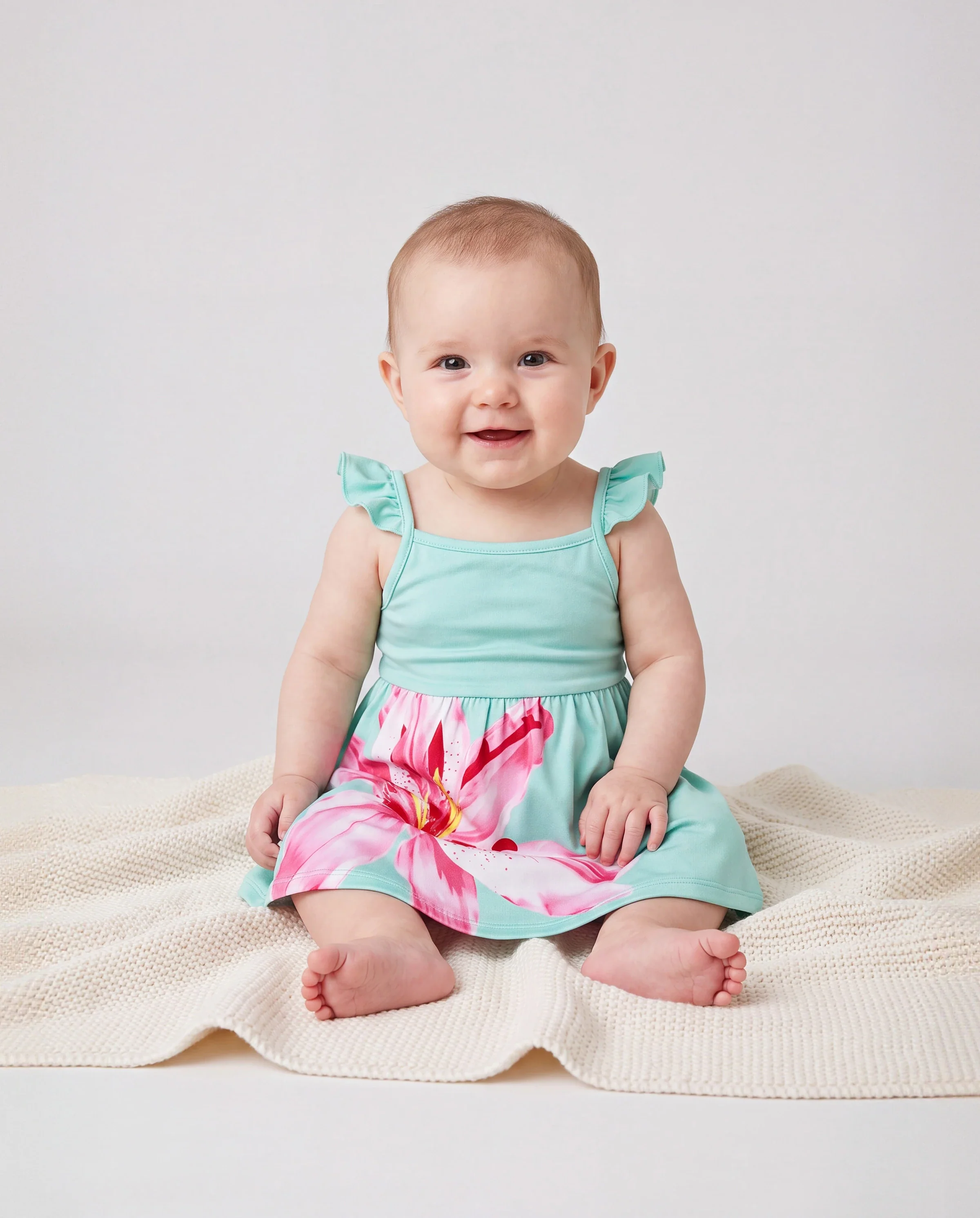 Mommy and Me Casual Flower Print Sleeveless Strappy Dresses Light Green - Image 4