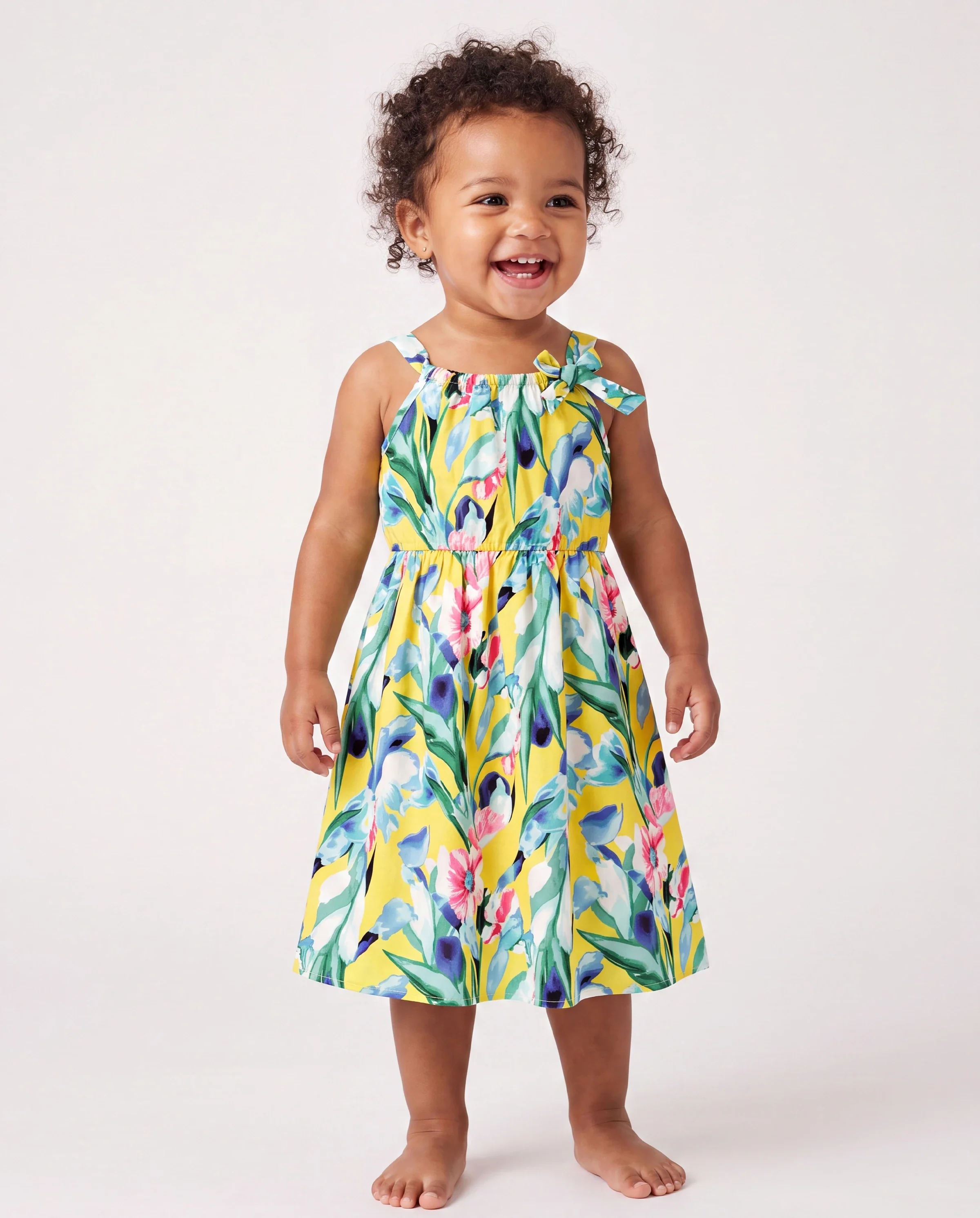 Mommy and Me Casual Outfits Floral Print Camisole Top and Wide-leg Pants Set for Mom Strappy Dress for girl, Bodysuit for Baby Girl Yellow - Image 3