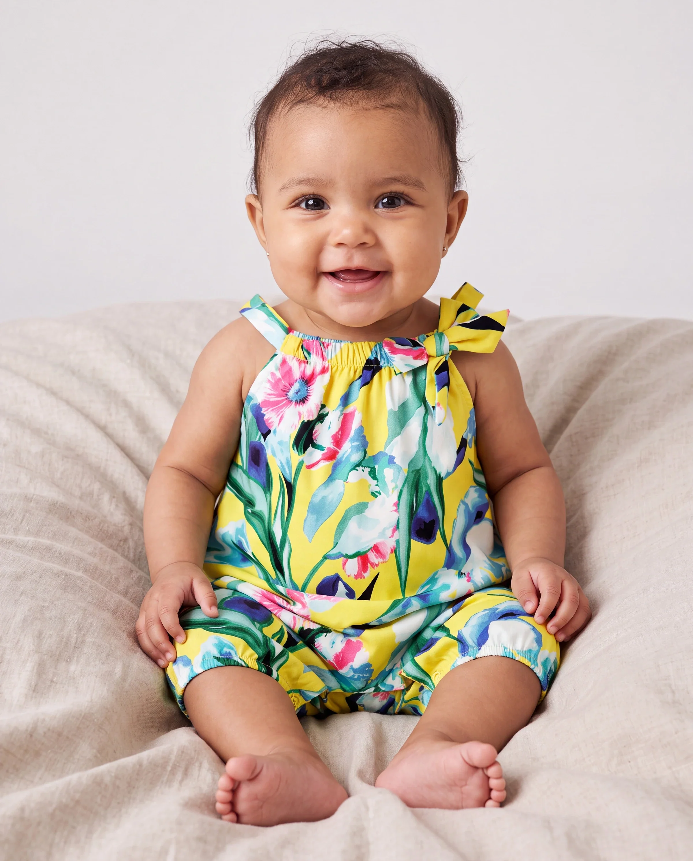 Mommy and Me Casual Outfits Floral Print Camisole Top and Wide-leg Pants Set for Mom Strappy Dress for girl, Bodysuit for Baby Girl Yellow - Image 4