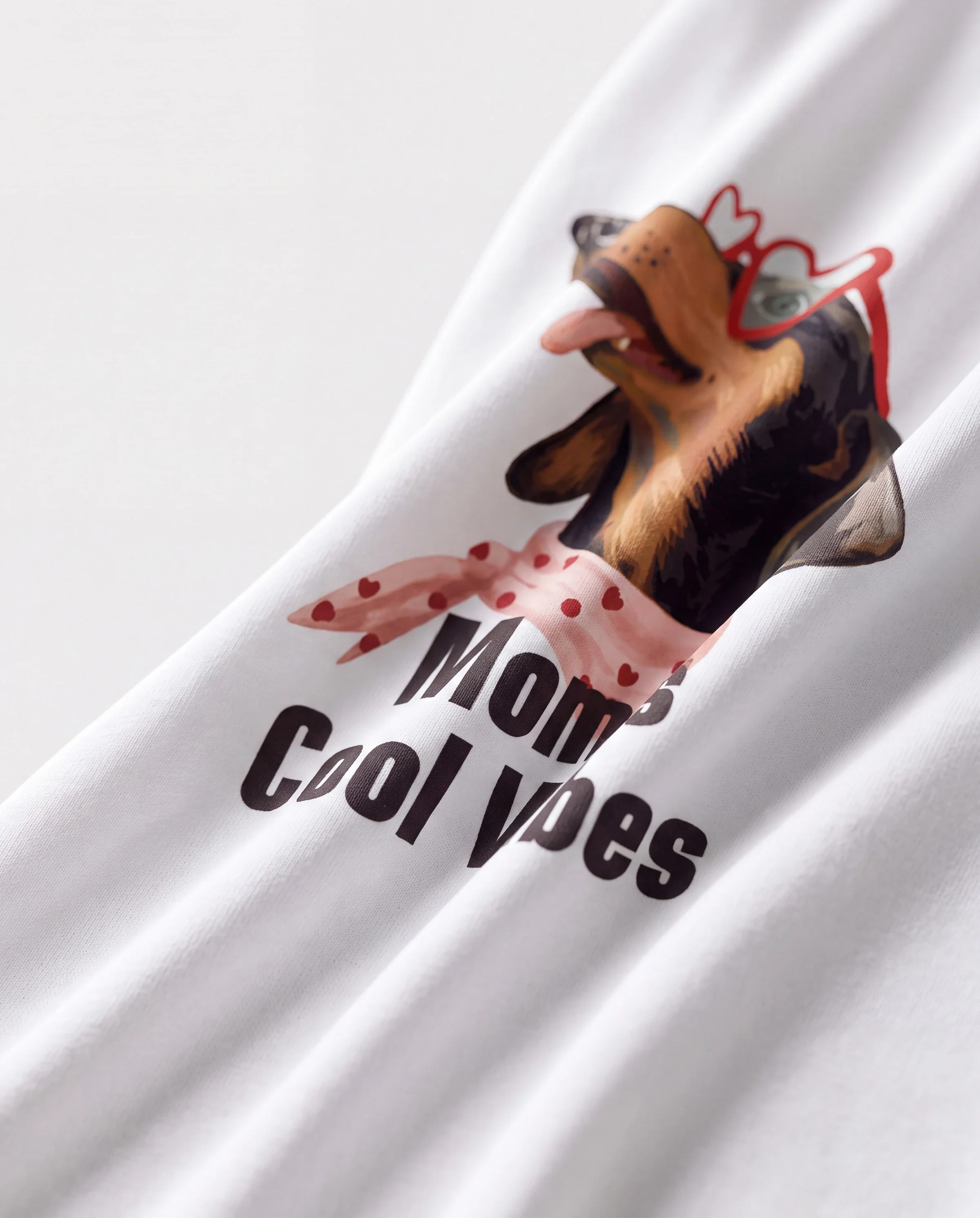 Mommy and Me Dachshund Graphic Tees "Mom's Cool Vibes" Matching Cotton Doggy Print T-Shirt White - Image 4