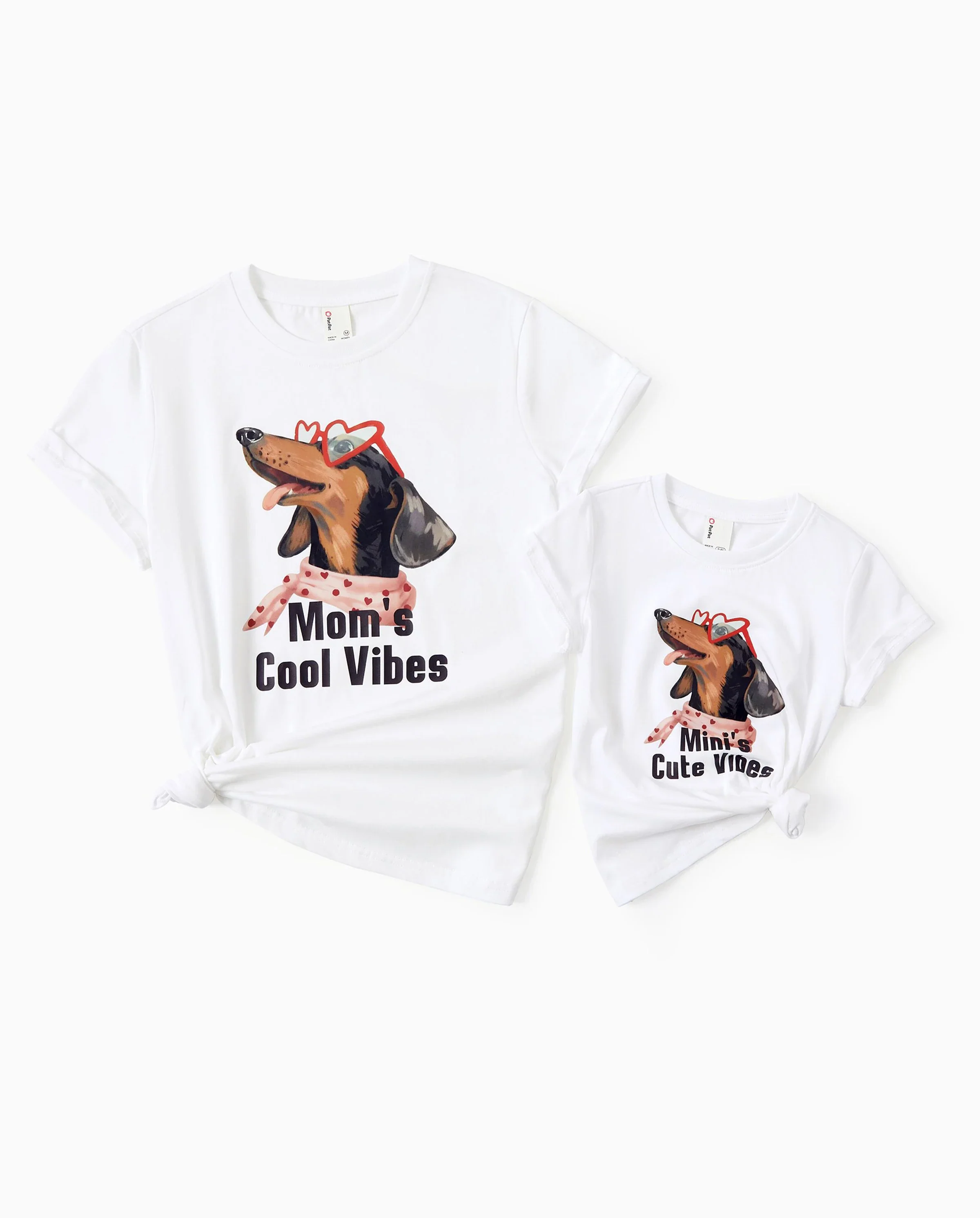 Mommy and Me Dachshund Graphic Tees "Mom's Cool Vibes" Matching Cotton Doggy Print T-Shirt White - Image 7