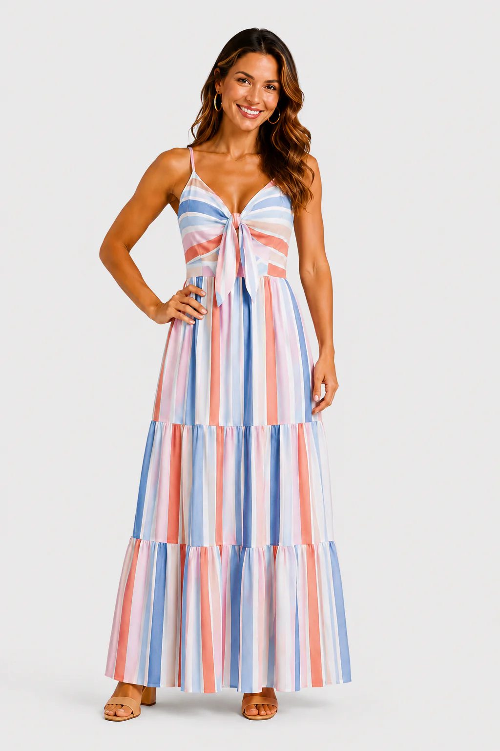 Mommy and Me Family Matching Blue Short-sleeve Tee or Colorful Stripe Camisole Dress Multi-color - Image 3