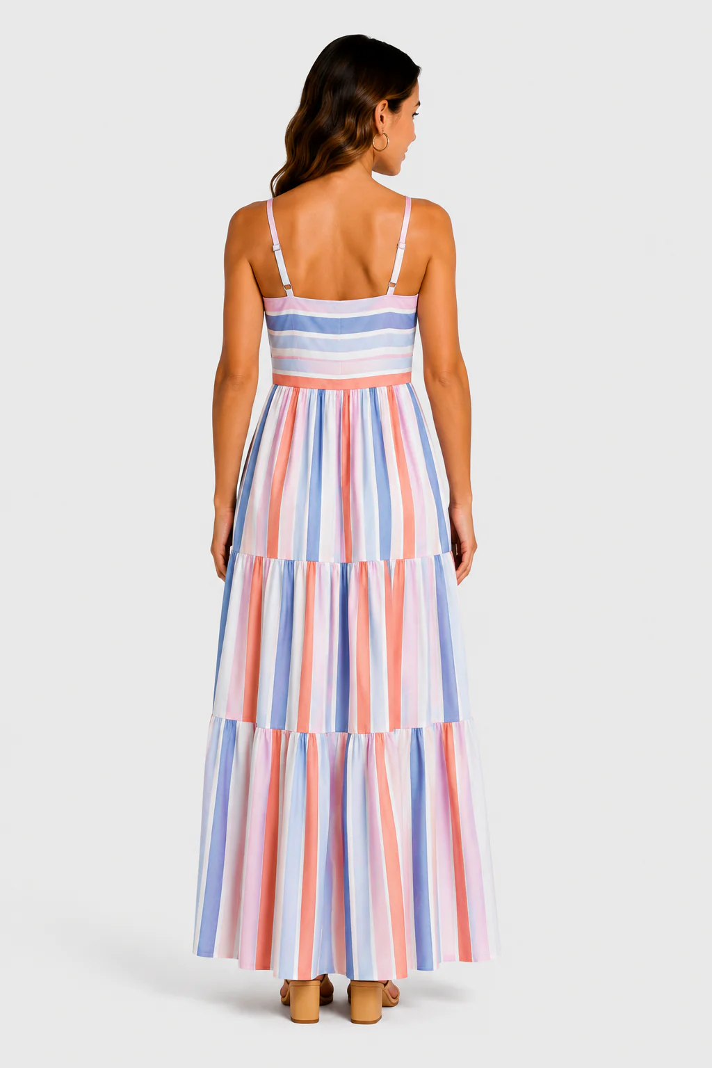 Mommy and Me Family Matching Blue Short-sleeve Tee or Colorful Stripe Camisole Dress Multi-color - Image 4