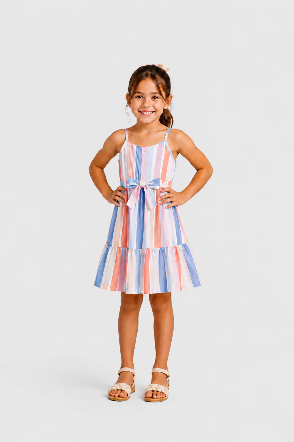 Mommy and Me Family Matching Blue Short-sleeve Tee or Colorful Stripe Camisole Dress Multi-color - Image 7
