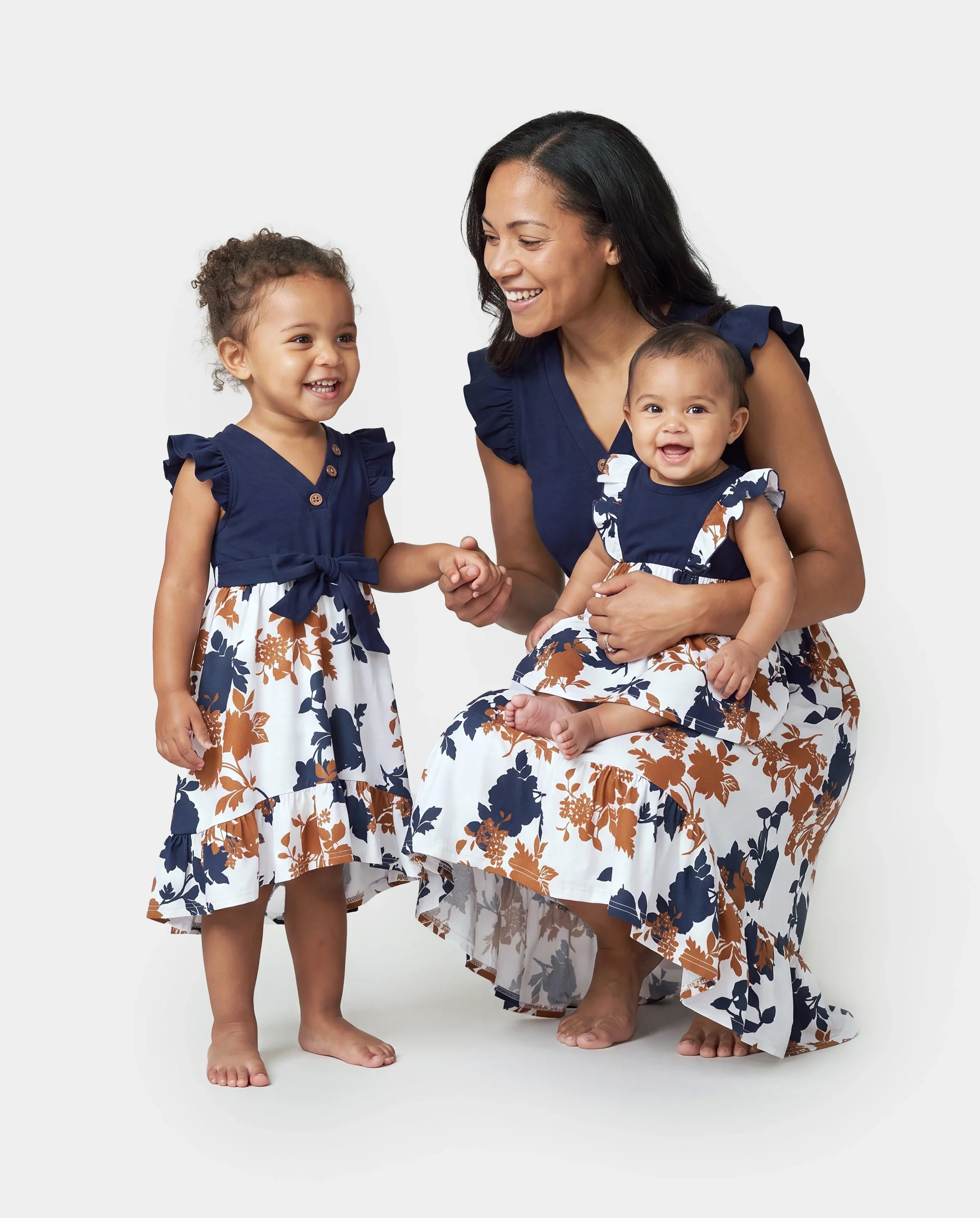Mommy and Me Family Matching Casual Dress Solid Color, Fabric Stitching royalblue