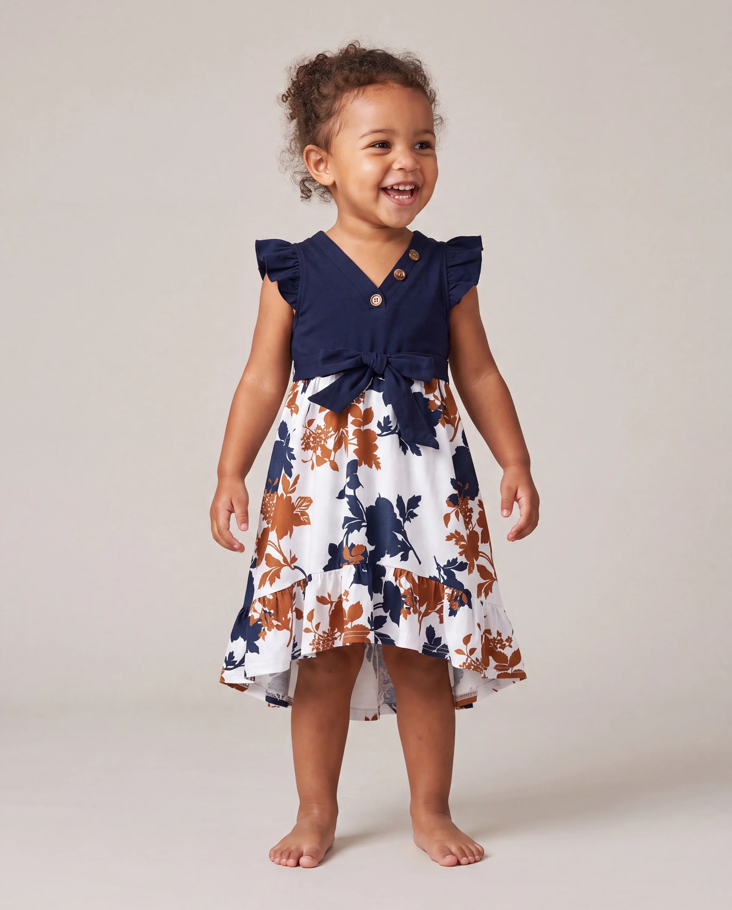 Mommy and Me Family Matching Casual Dress Solid Color, Fabric Stitching royalblue - Image 3