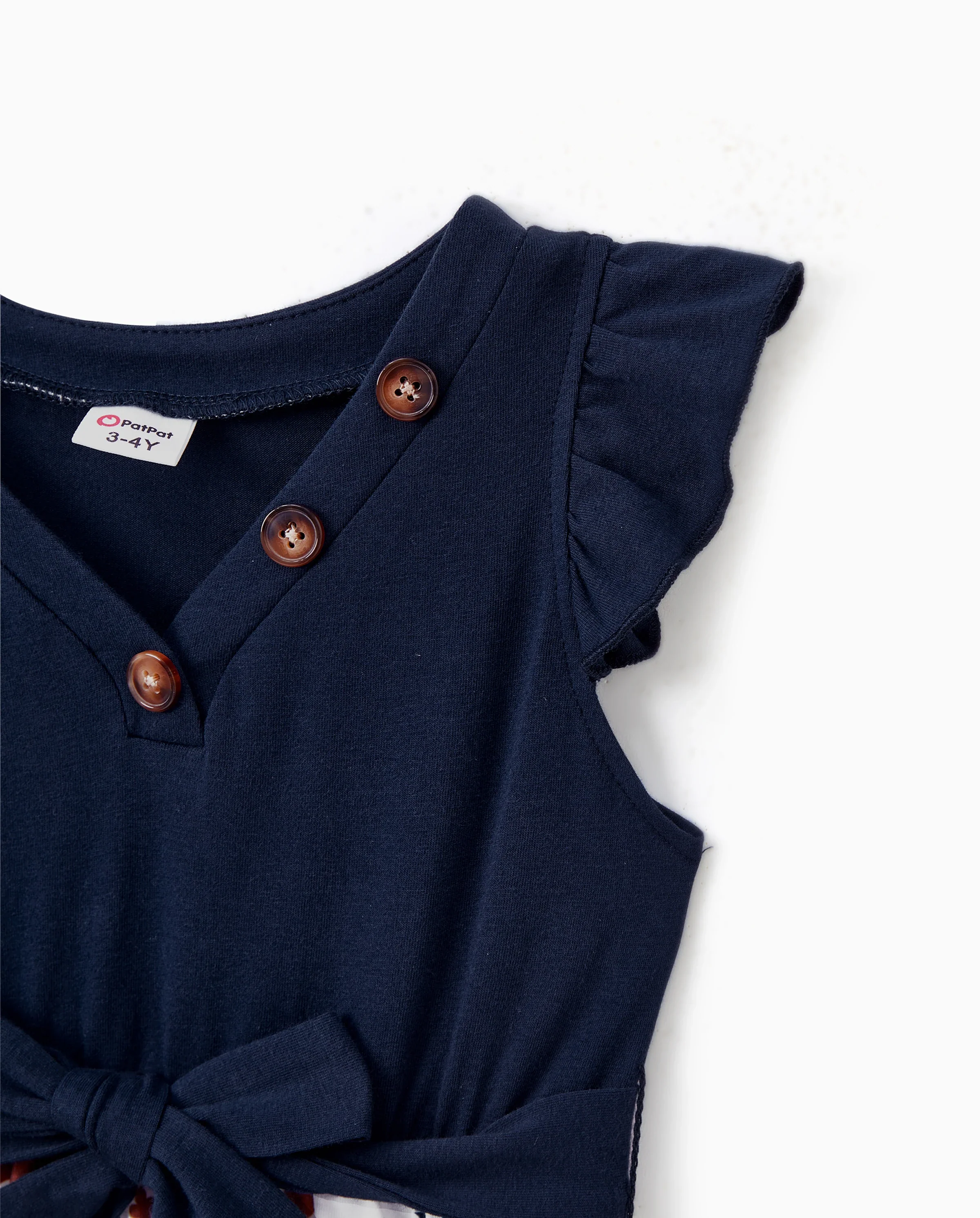 Mommy and Me Family Matching Casual Dress Solid Color, Fabric Stitching royalblue - Image 6