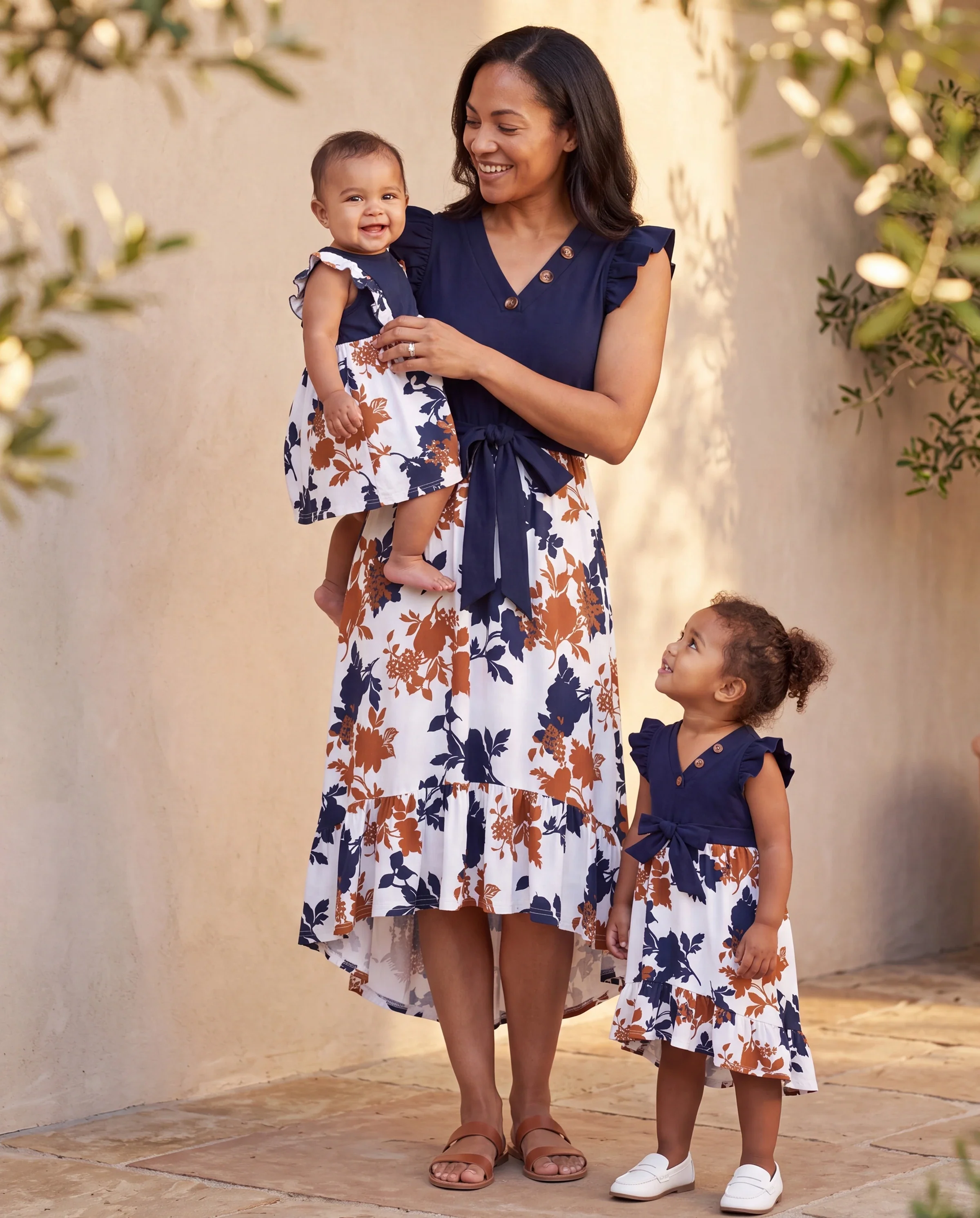 Mommy and Me Family Matching Casual Dress Solid Color, Fabric Stitching royalblue - Image 9