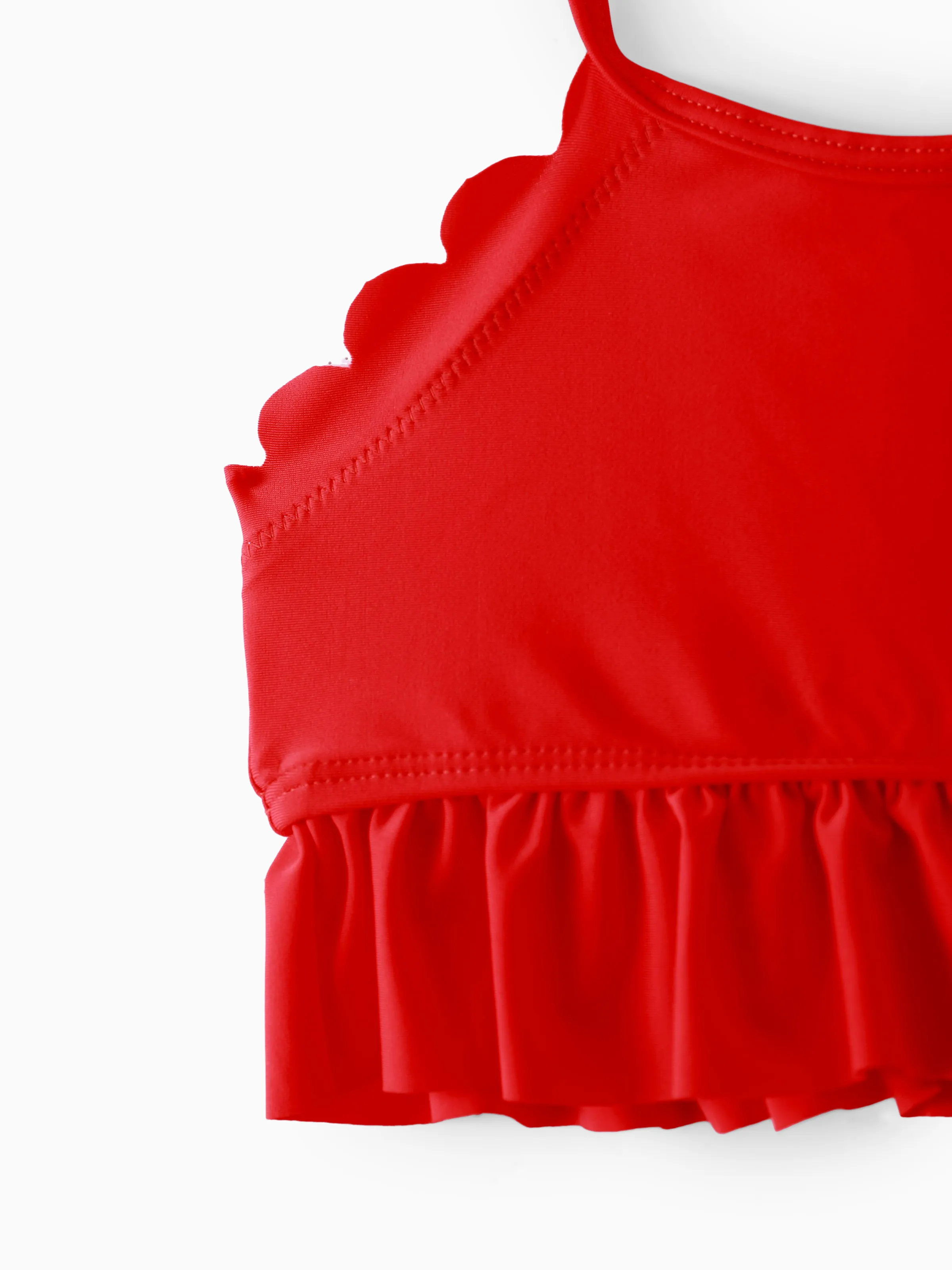 Mommy and Me Family Matching Floral Drawstring Swim Trunks or Ruched Shell Edge Bikini with Optional Swim Cover Up Red - Image 12
