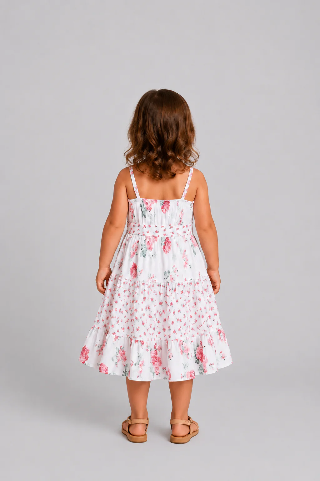 Mommy and Me Family Matching Outfits Set Solid Color Short-sleeve Polo Collar Shirt or Flower Print Hollow out Dress Pink - Image 11