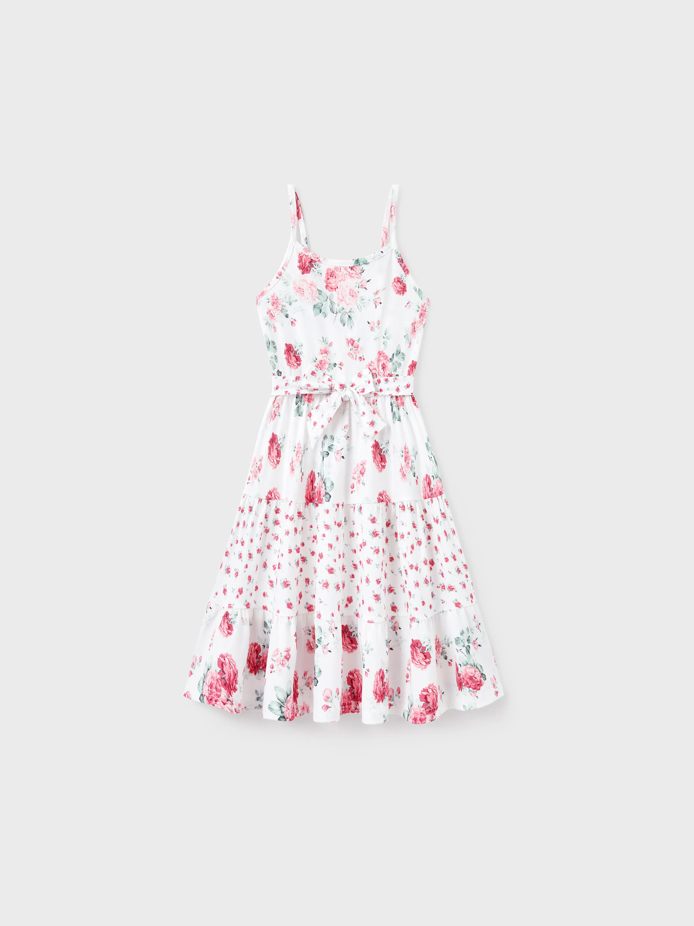Mommy and Me Family Matching Outfits Set Solid Color Short-sleeve Polo Collar Shirt or Flower Print Hollow out Dress Pink - Image 12