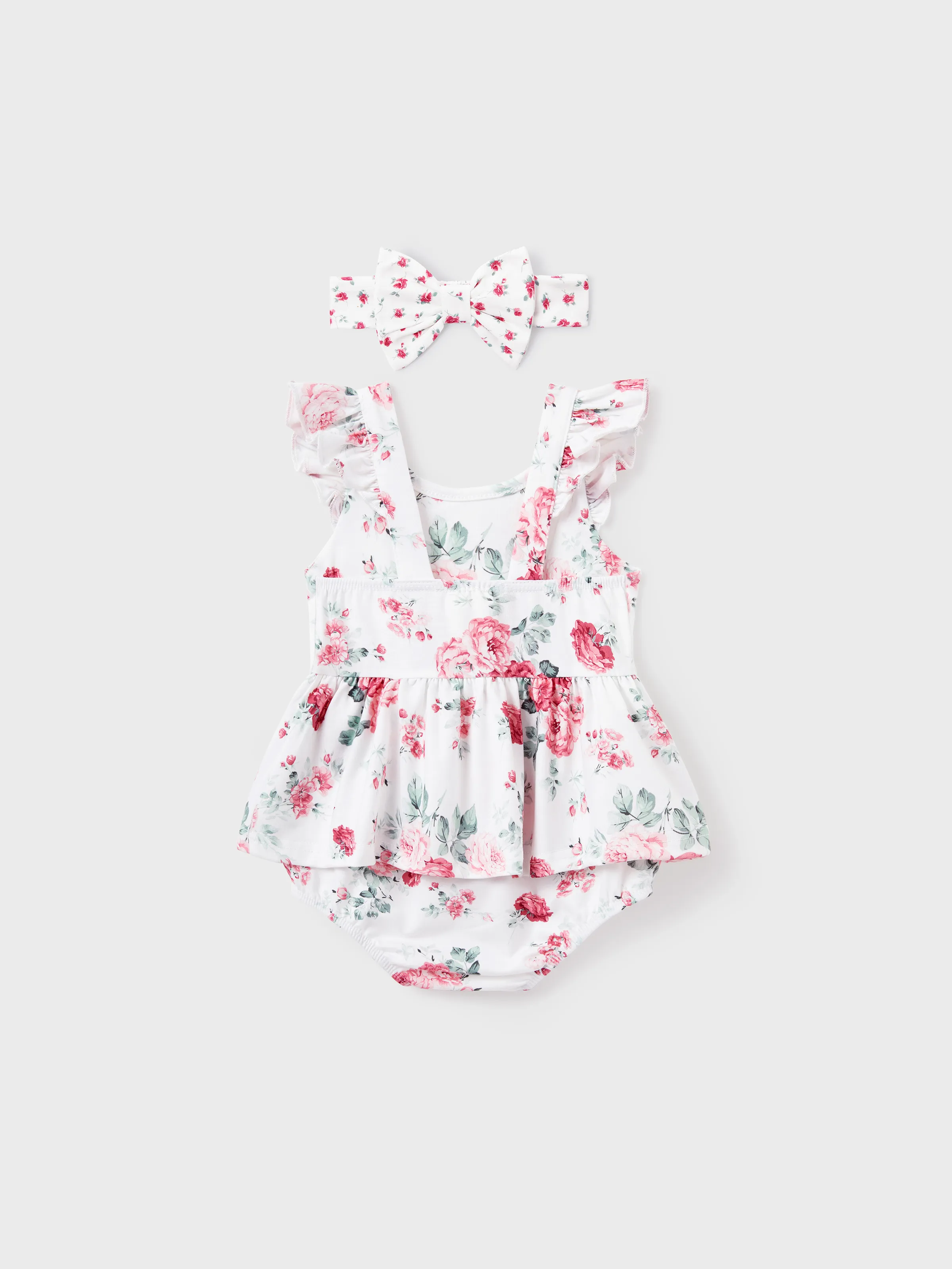 Mommy and Me Family Matching Outfits Set Solid Color Short-sleeve Polo Collar Shirt or Flower Print Hollow out Dress Pink - Image 18