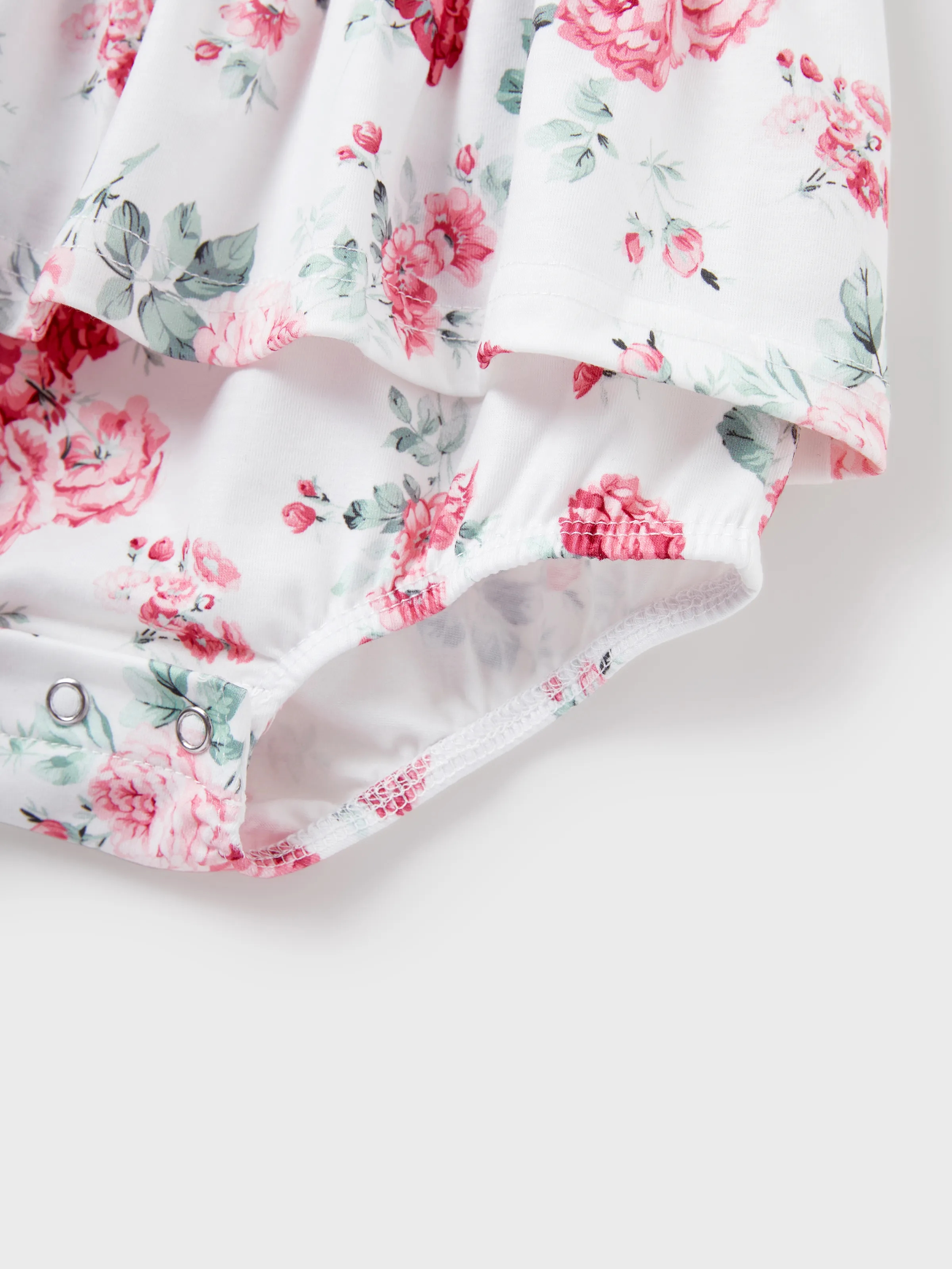 Mommy and Me Family Matching Outfits Set Solid Color Short-sleeve Polo Collar Shirt or Flower Print Hollow out Dress Pink - Image 21