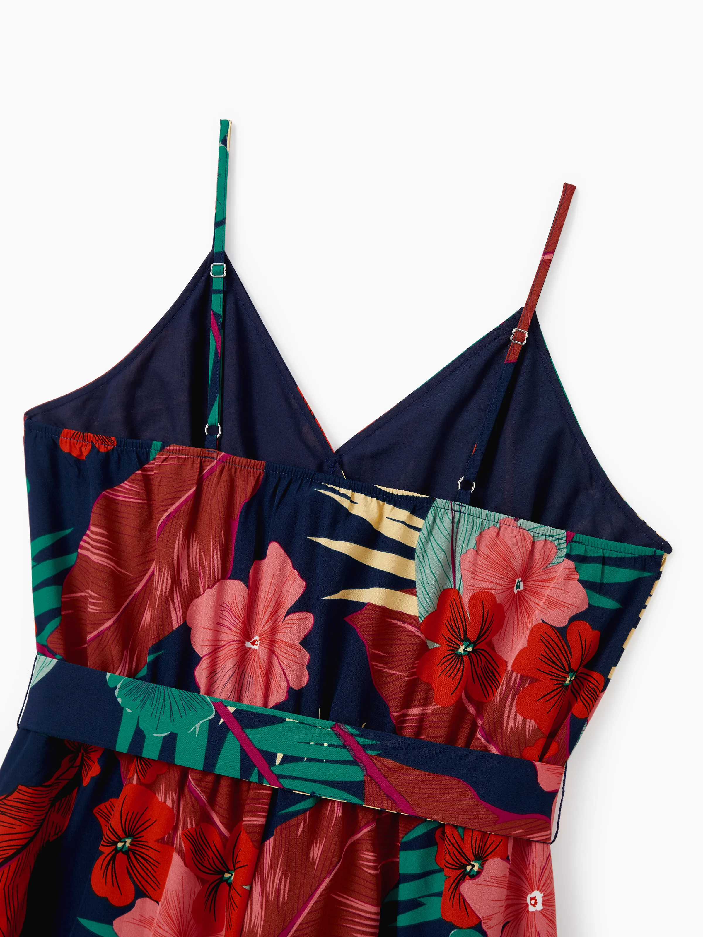 Mommy and Me Family Matching Sets Floral Panel Black tee and V-neck Strap Dress with Hidden Snap Deep Blue - Image 10