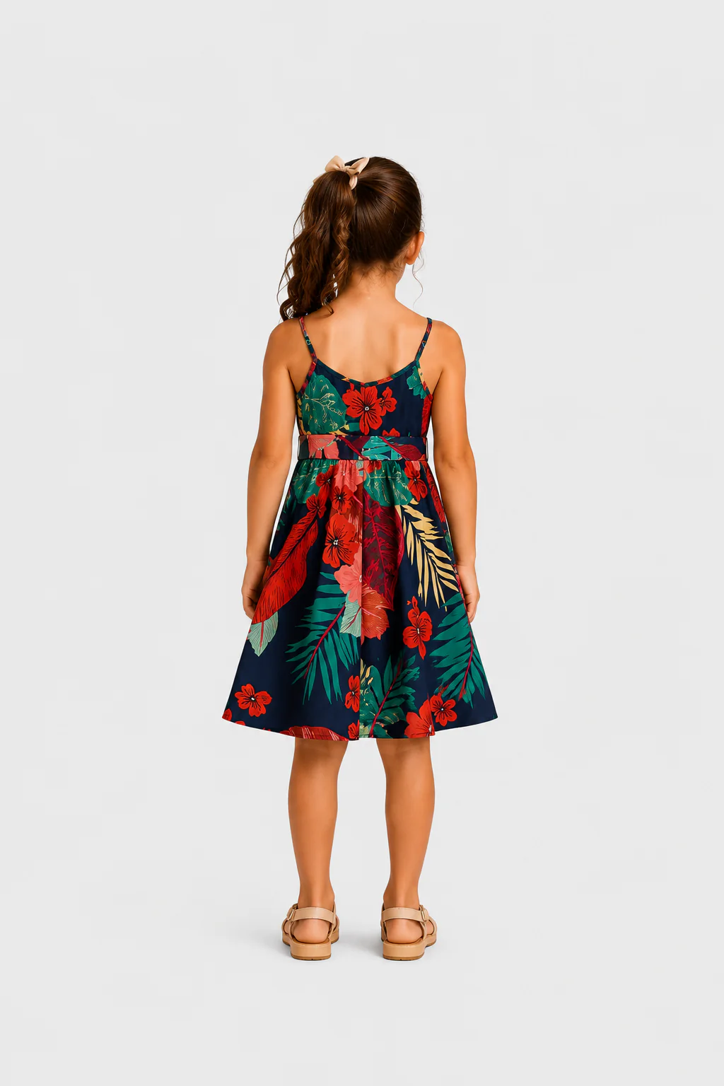 Mommy and Me Family Matching Sets Floral Panel Black tee and V-neck Strap Dress with Hidden Snap Deep Blue - Image 12