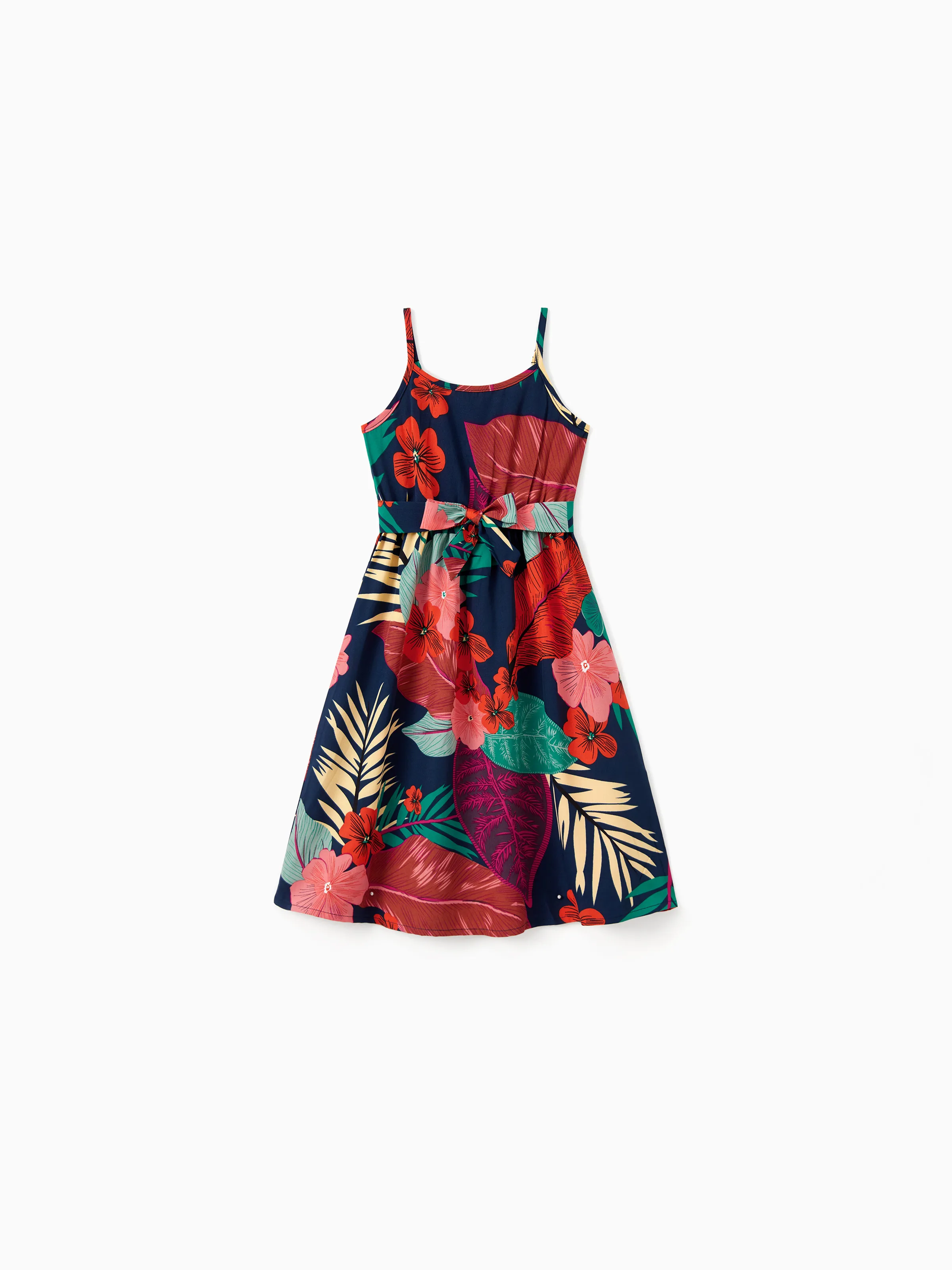 Mommy and Me Family Matching Sets Floral Panel Black tee and V-neck Strap Dress with Hidden Snap Deep Blue - Image 13