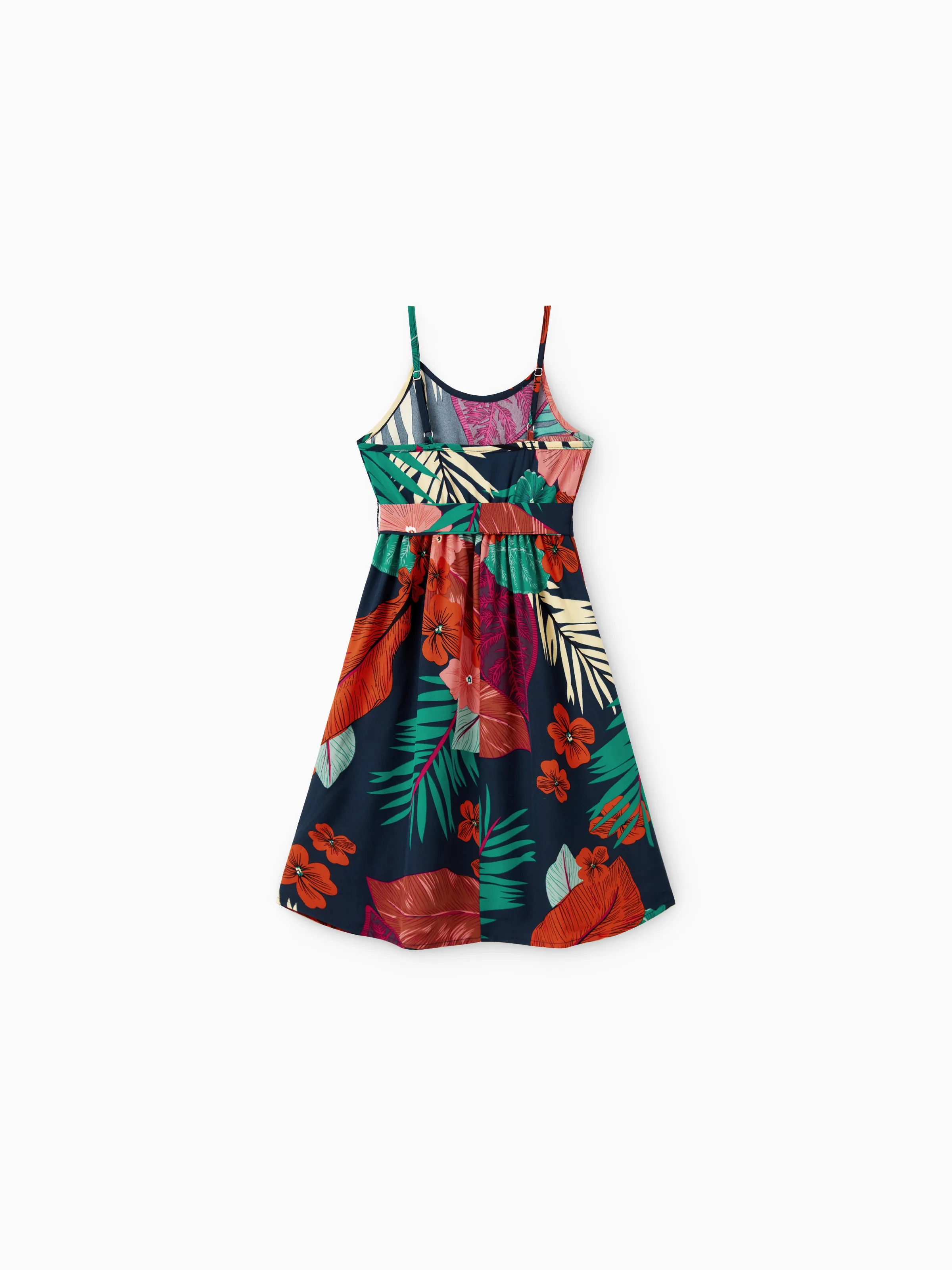 Mommy and Me Family Matching Sets Floral Panel Black tee and V-neck Strap Dress with Hidden Snap Deep Blue - Image 14