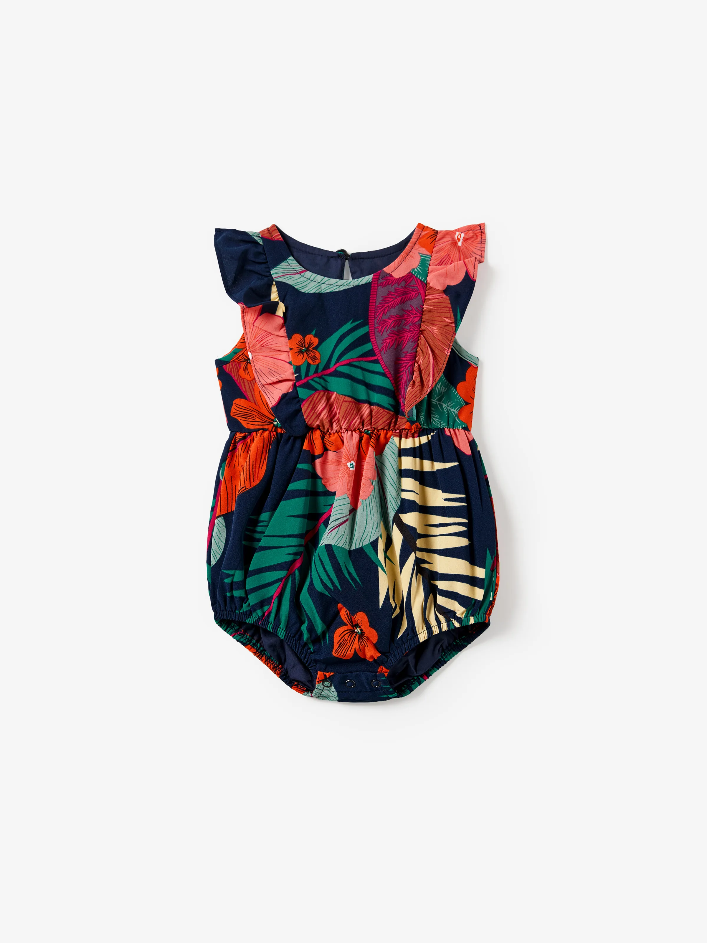 Mommy and Me Family Matching Sets Floral Panel Black tee and V-neck Strap Dress with Hidden Snap Deep Blue - Image 18