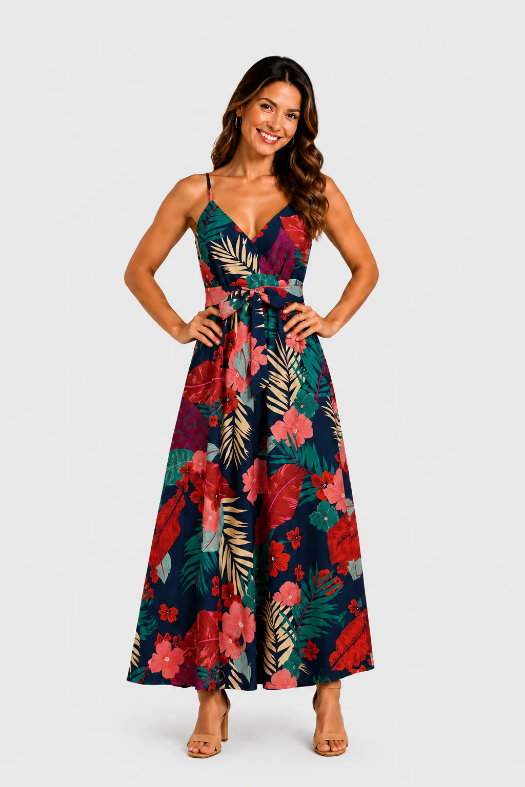 Mommy and Me Family Matching Sets Floral Panel Black tee and V-neck Strap Dress with Hidden Snap Deep Blue - Image 3