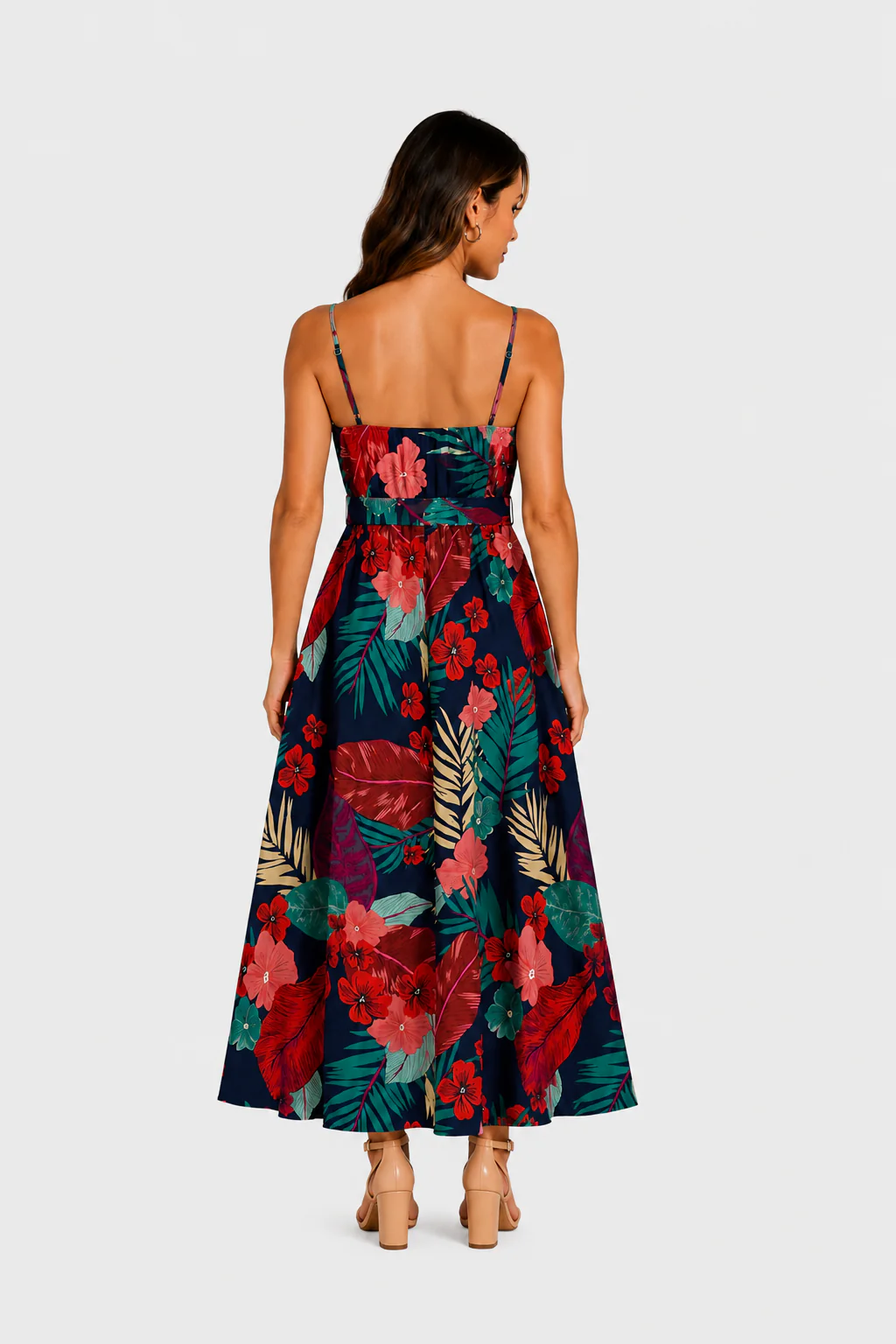 Mommy and Me Family Matching Sets Floral Panel Black tee and V-neck Strap Dress with Hidden Snap Deep Blue - Image 4