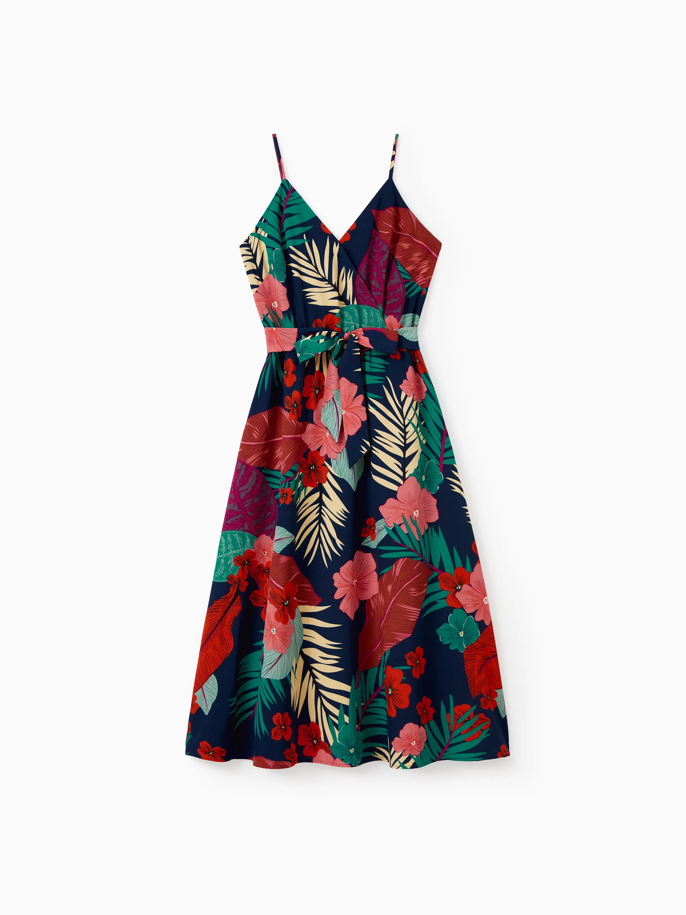 Mommy and Me Family Matching Sets Floral Panel Black tee and V-neck Strap Dress with Hidden Snap Deep Blue - Image 6