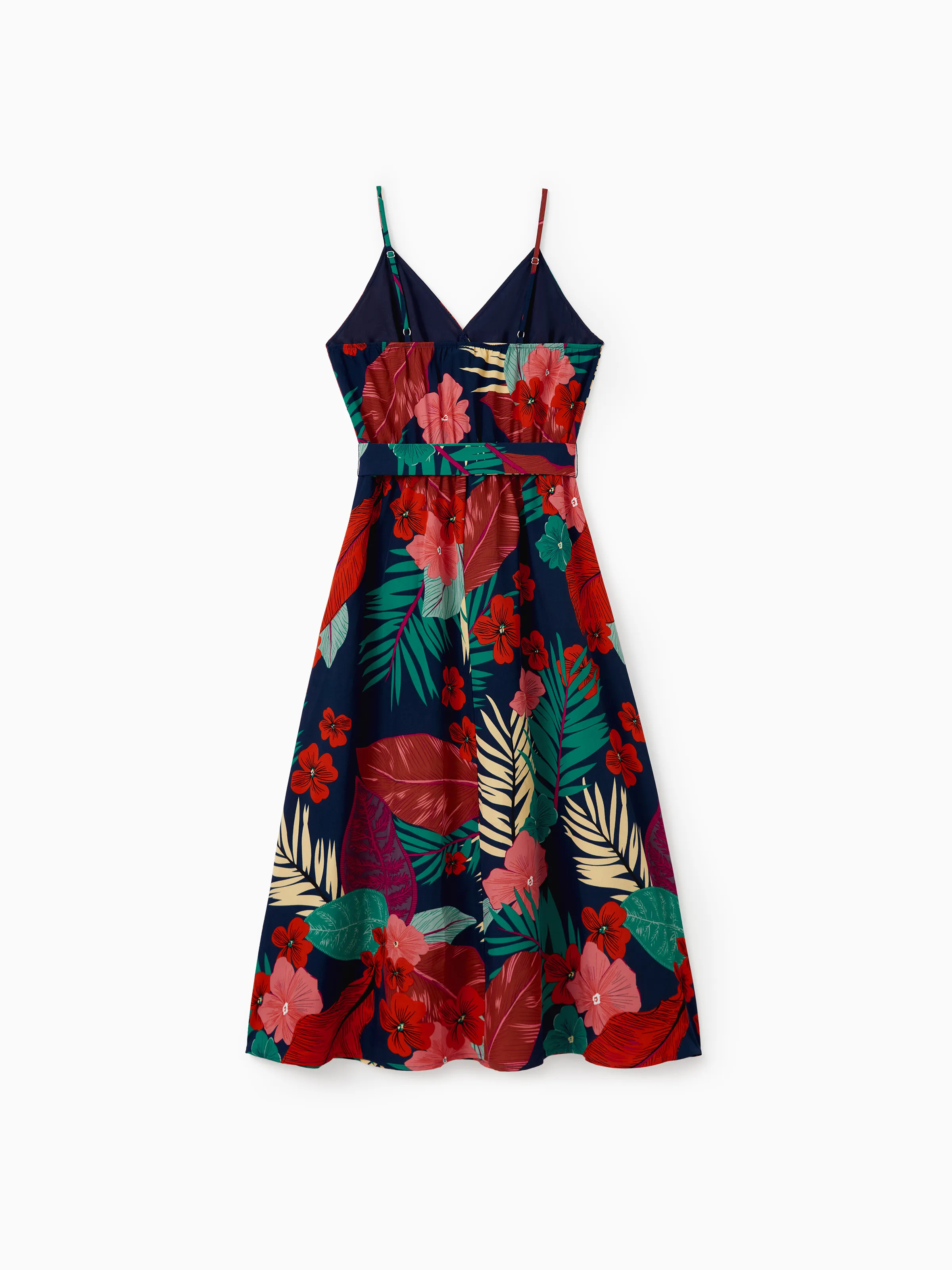 Mommy and Me Family Matching Sets Floral Panel Black tee and V-neck Strap Dress with Hidden Snap Deep Blue - Image 7