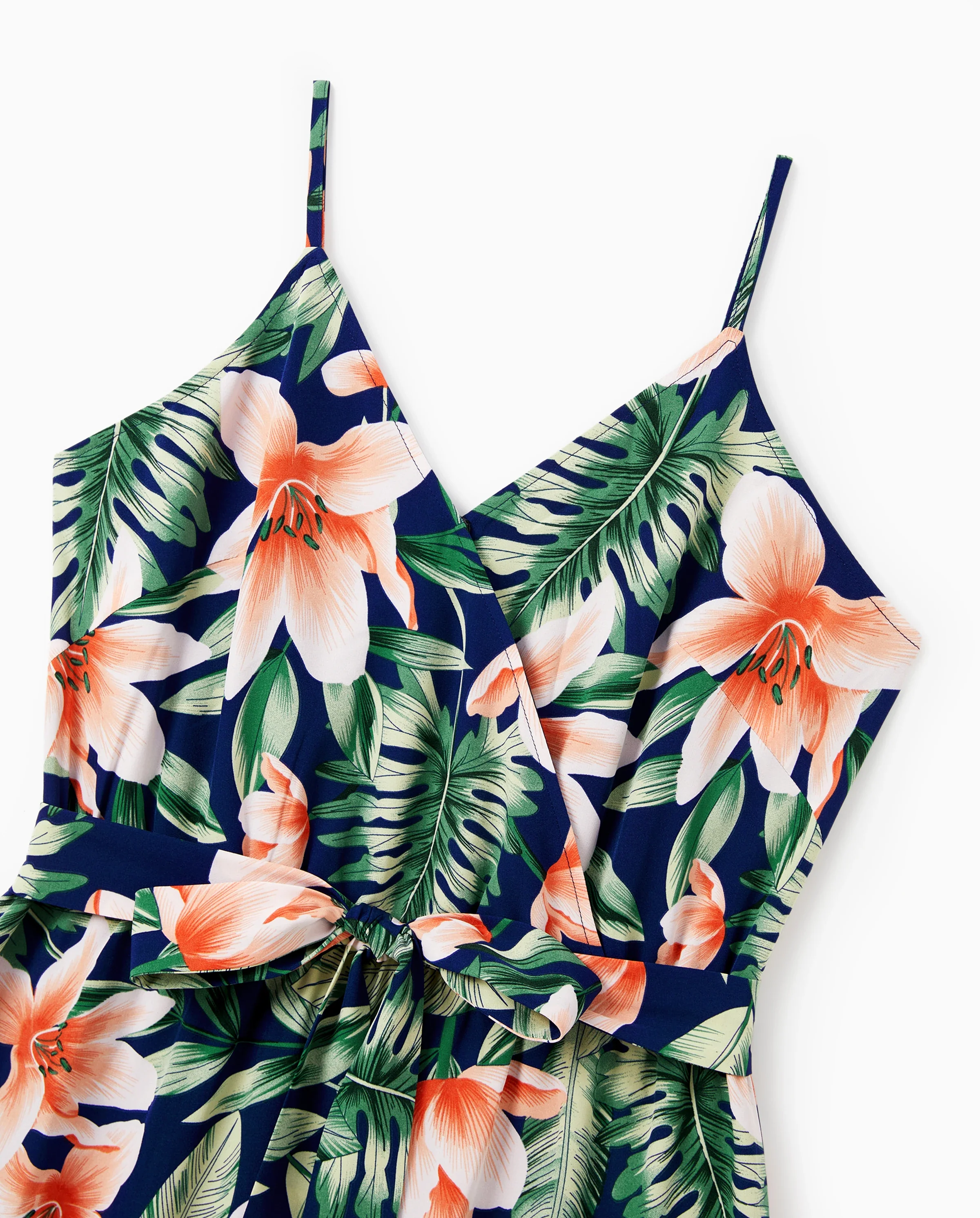 Mommy and Me Family Matching Sets Floral Panel Short-sleeve T-shirts or All Over Floral Print V Neck Spaghetti Strap Midi Dresses with Hidden Snap royalblue - Image 6