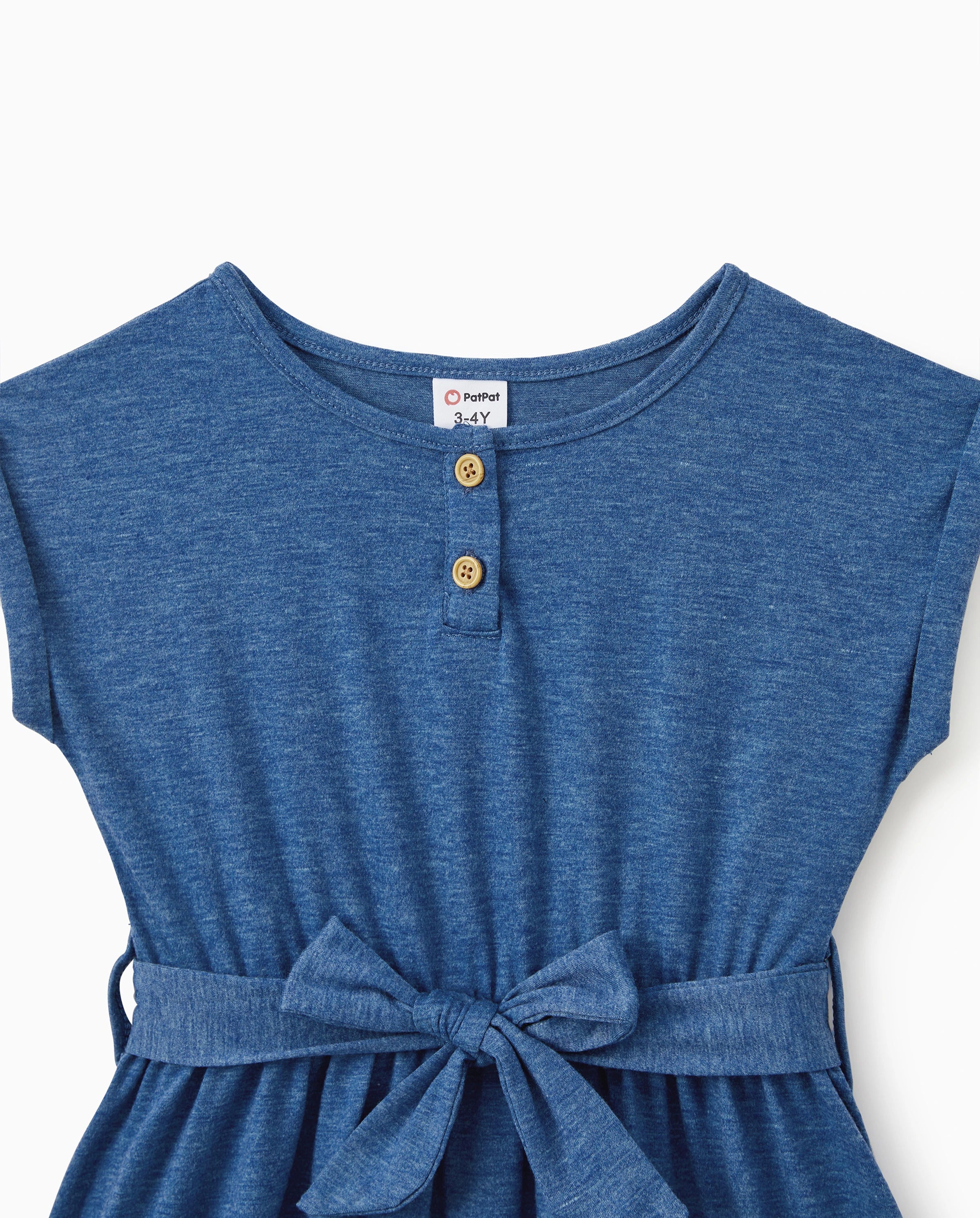 Mommy and Me Family Matching Soft Casual Outfit with Below Knee Dresses, Front Buttons, Belted Design Blue - Image 6