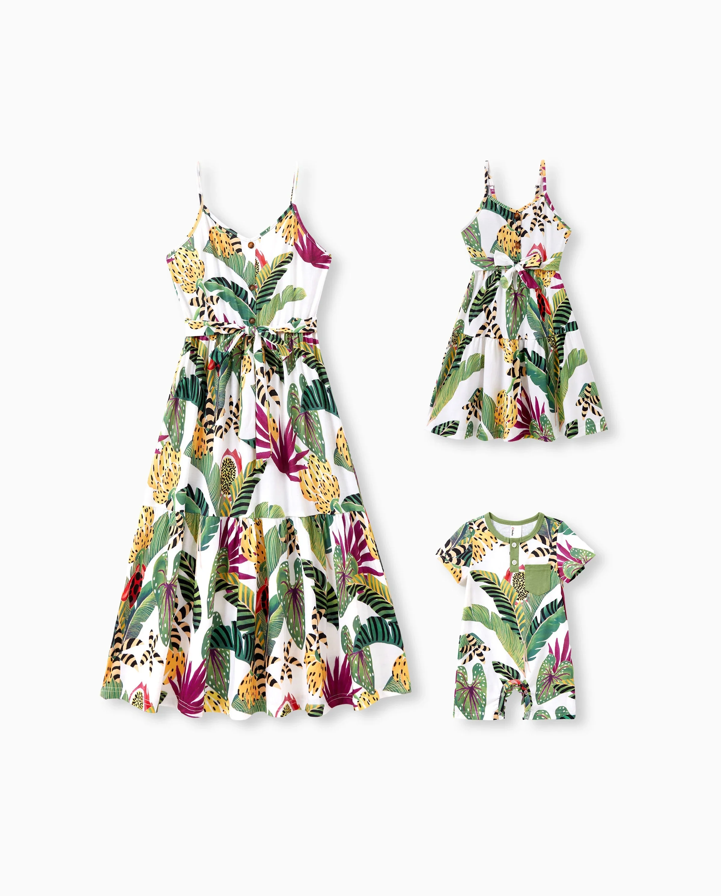 Mommy and Me Family Matching Tropical Floral Print Short-sleeve Top or Camisole Dress Set Multi-color - Image 8