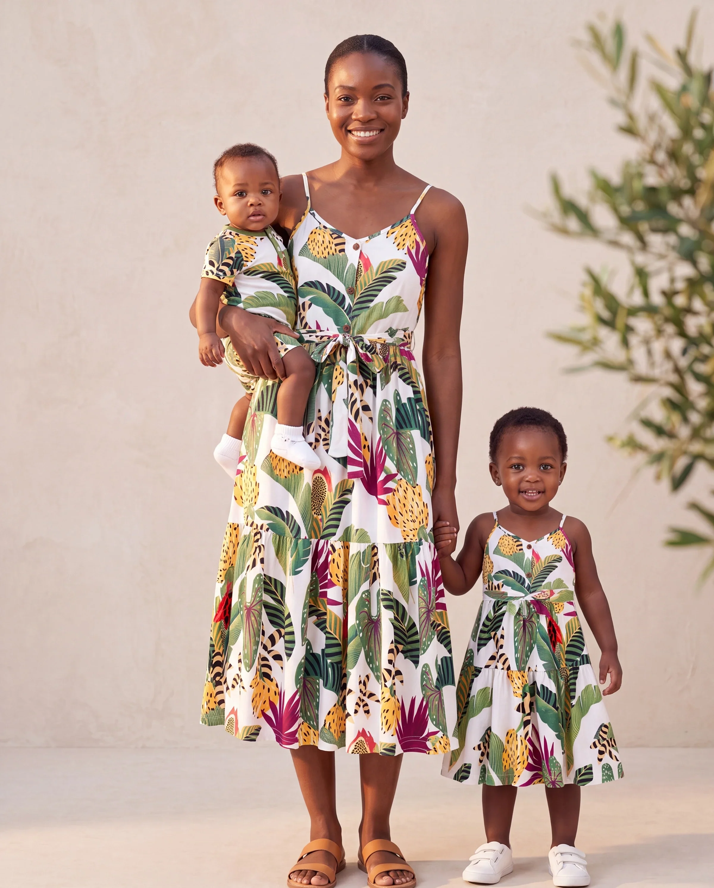 Mommy and Me Family Matching Tropical Floral Print Short-sleeve Top or Camisole Dress Set Multi-color - Image 9
