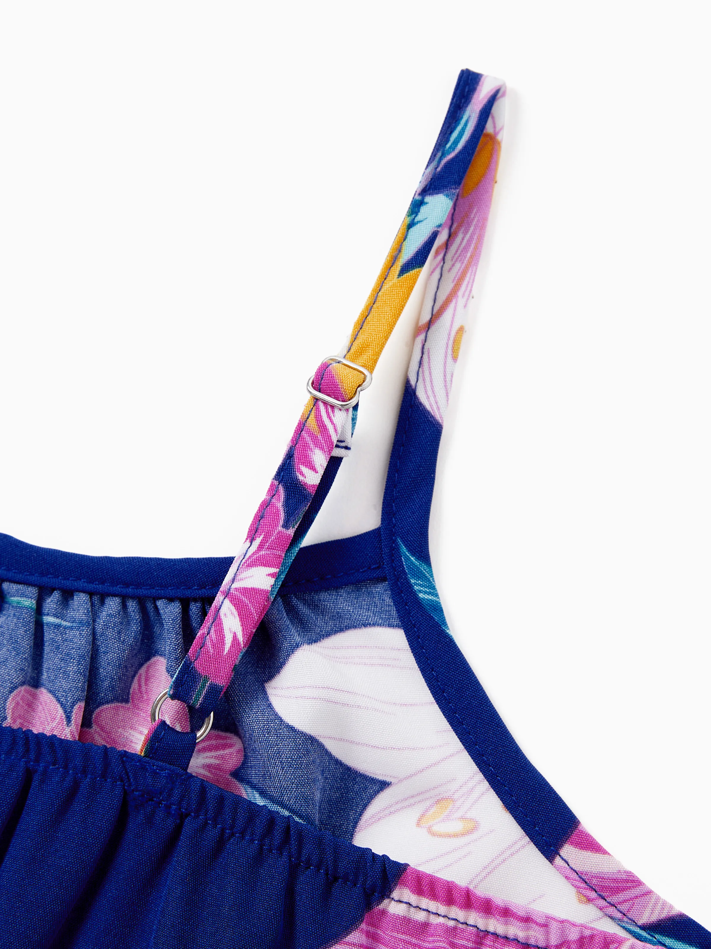 Mommy and Me Matching Family Hawaiian Outfits Tropical Floral Print Strap Dress or Short-sleeve Shirts & Shorts Set Summer Beachwear Set for Vacation  Deep Blue - Image 16