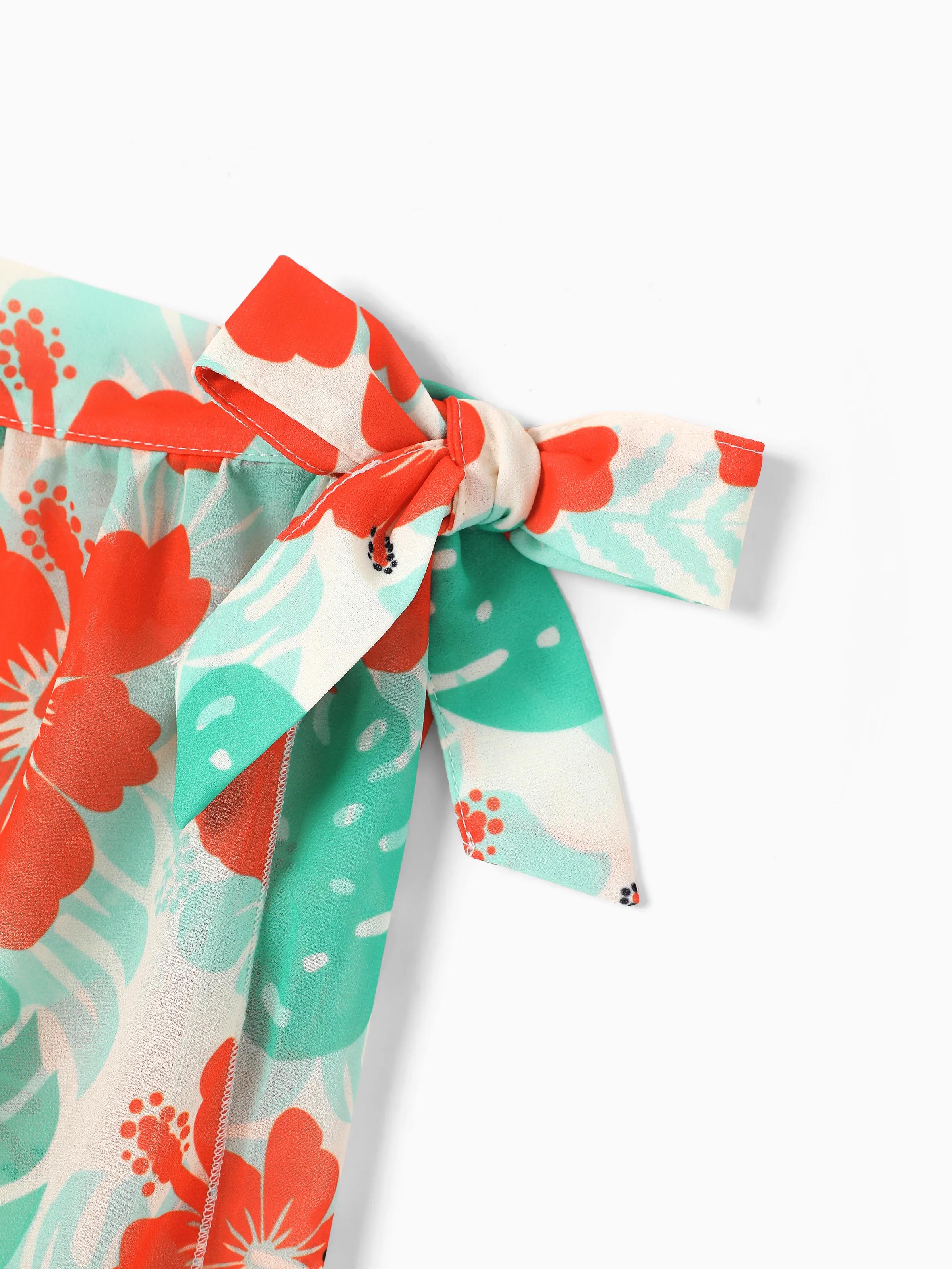 Mommy & Me Tropical Floral Print Ruffle Trim Bikini with Optional Beach Cover-Up Dress Orange - Image 14